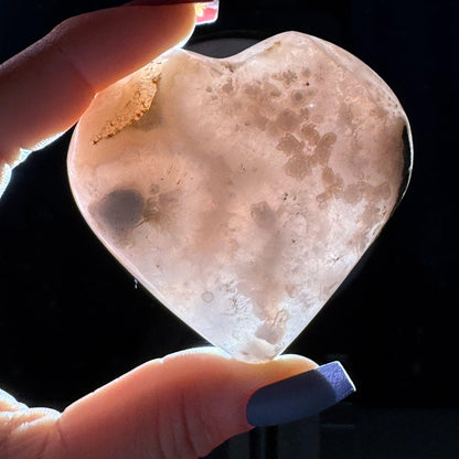 Flower Agate heart | 2 1/2" long | 128 grams | stand included | Damage Discount