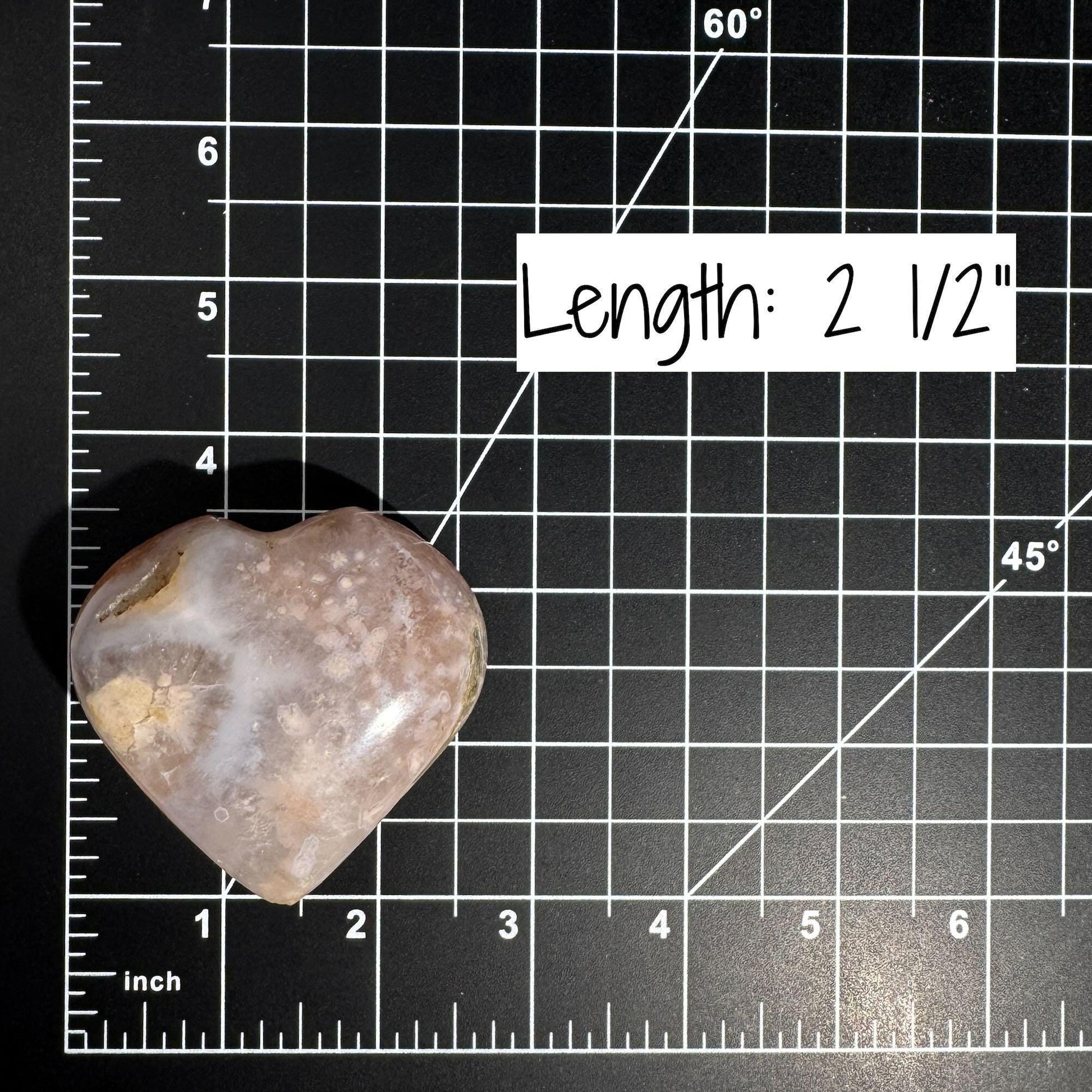 Flower Agate heart | 2 1/2" long | 128 grams | stand included | Damage Discount