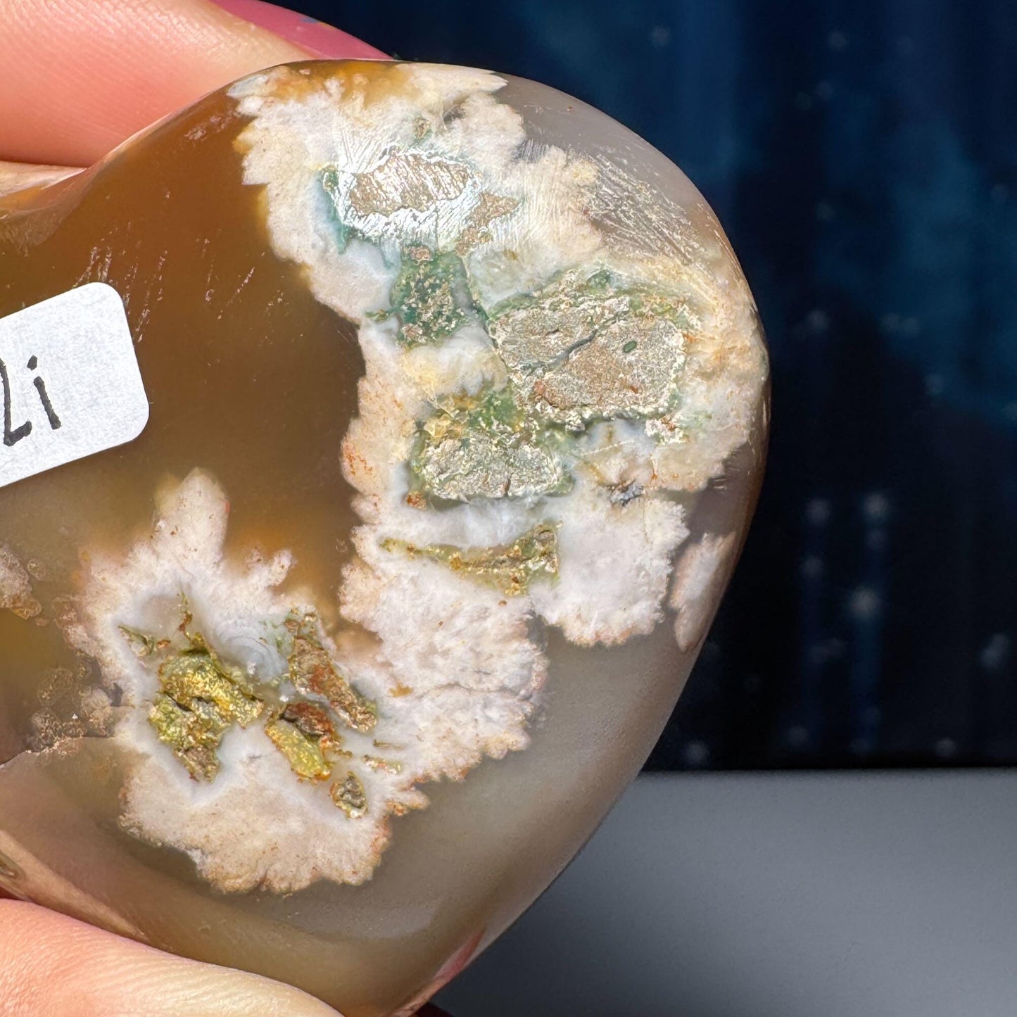 Flower Agate heart | 2 5/8" long | 130 grams | stand included