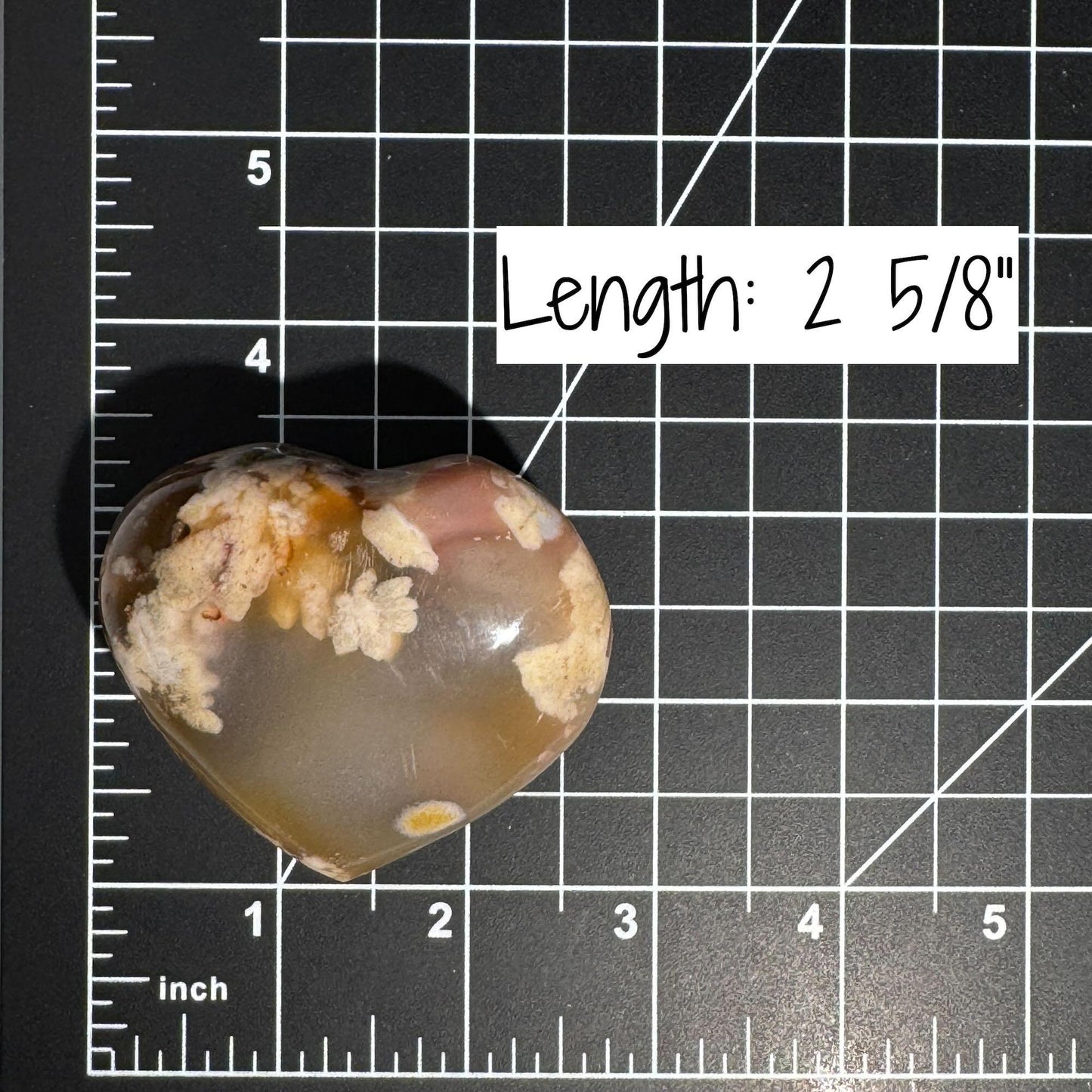 Flower Agate heart | 2 5/8" long | 130 grams | stand included