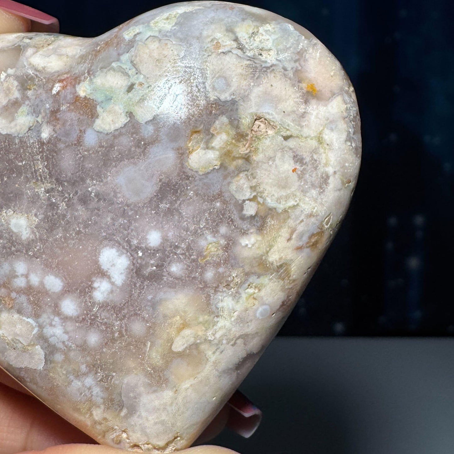 Flower Agate heart | 2 3/4" long | 130 grams | stand included