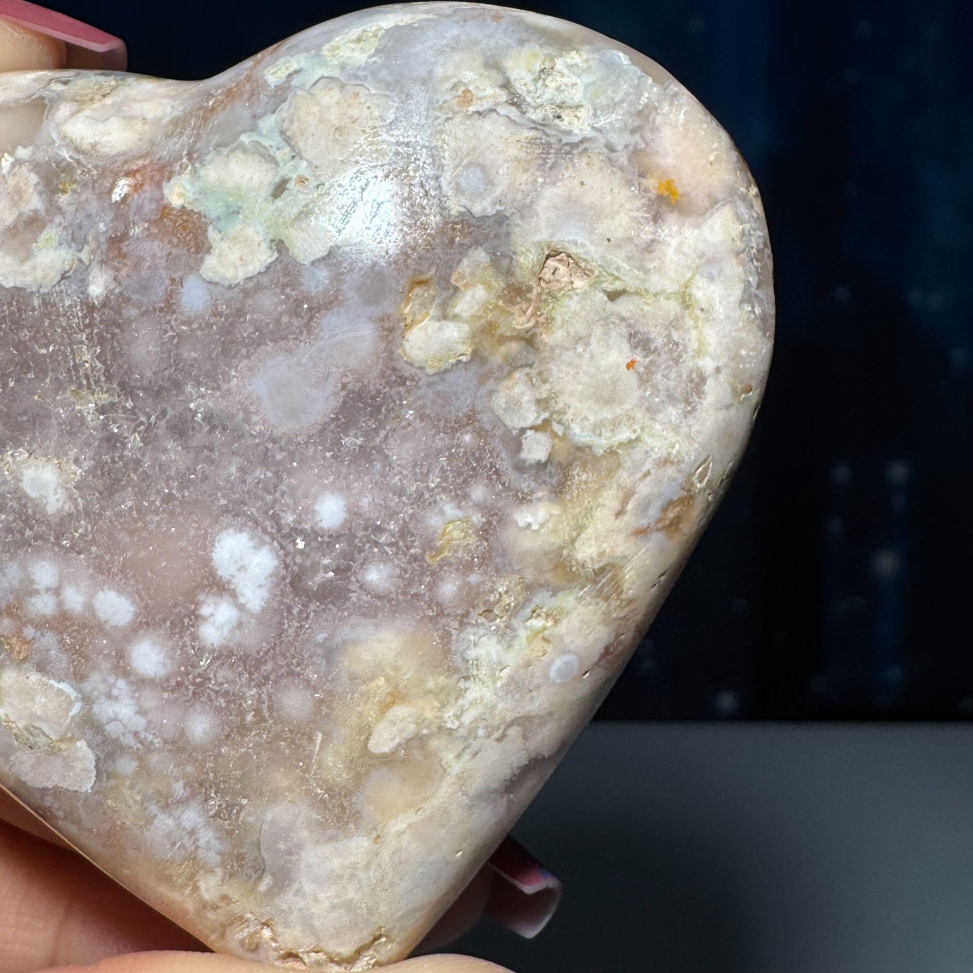 Flower Agate heart | 2 3/4" long | 130 grams | stand included