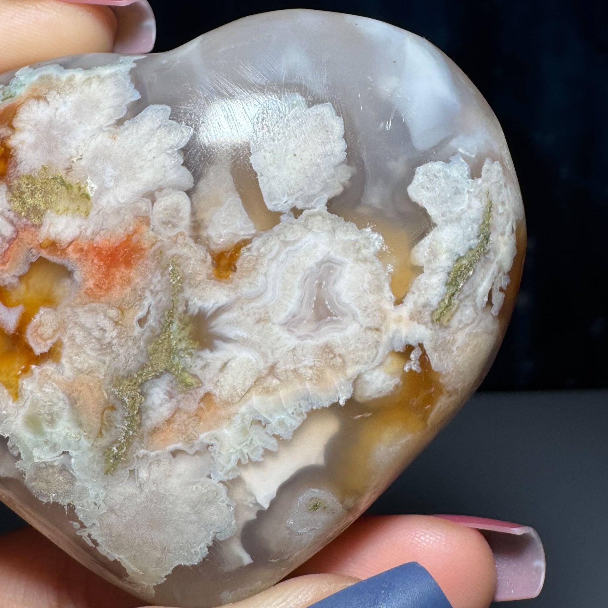 Flower Agate heart | 2 3/4" long | 162 grams | stand included