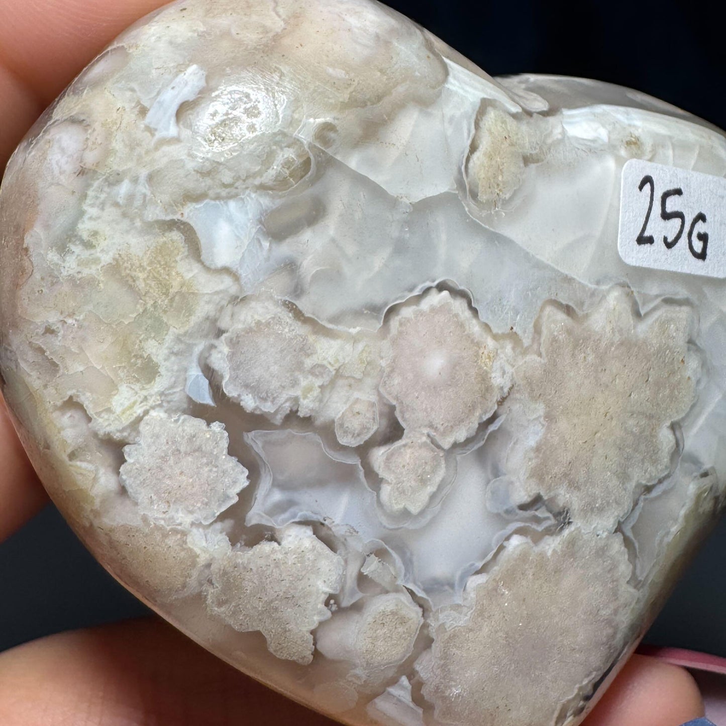 Flower Agate heart | 2 3/4" long | 162 grams | stand included