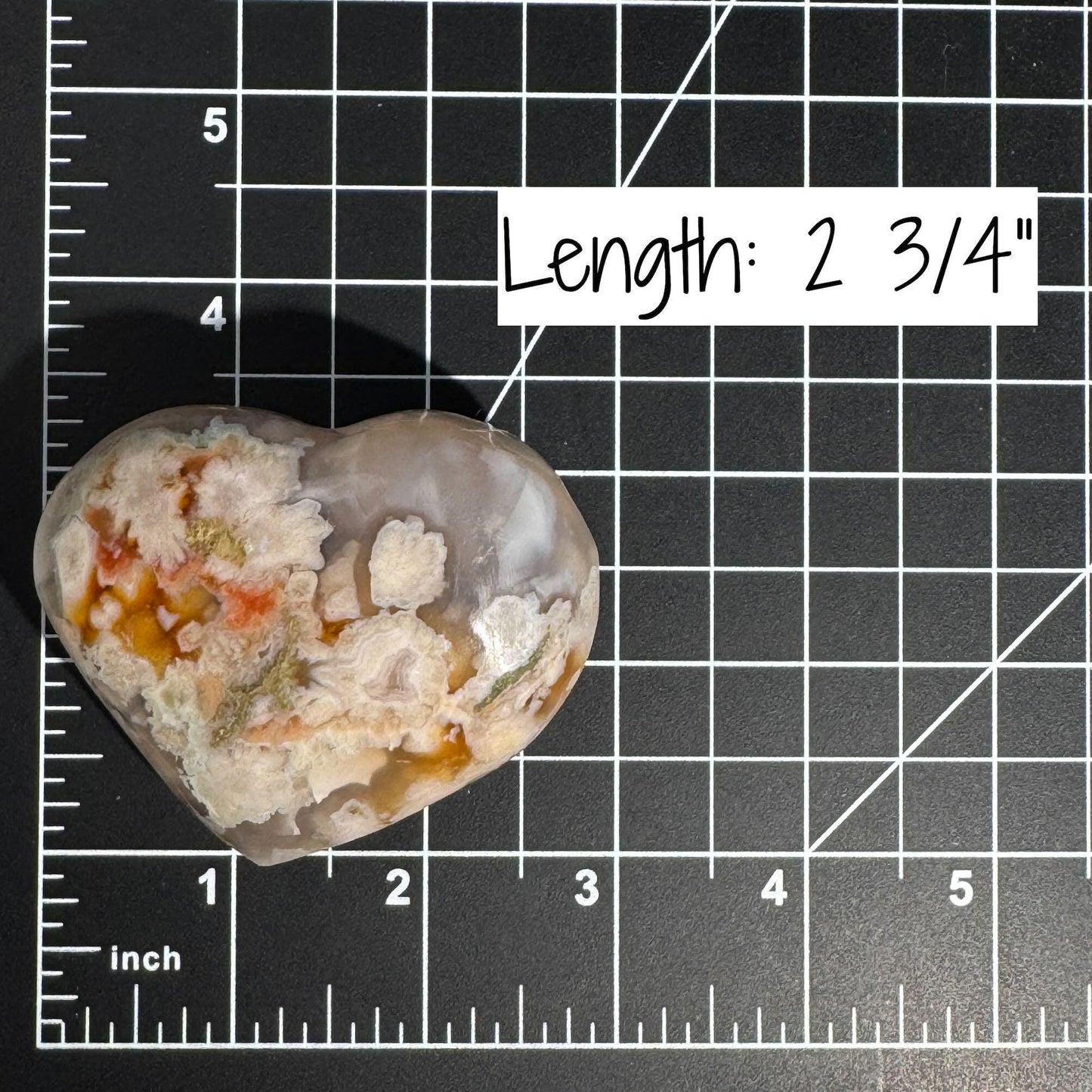 Flower Agate heart | 2 3/4" long | 162 grams | stand included