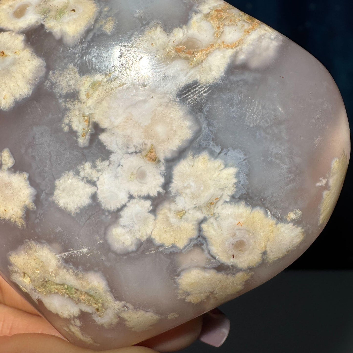 Flower Agate heart | 3" long | 179 grams | stand included | Damage Discount