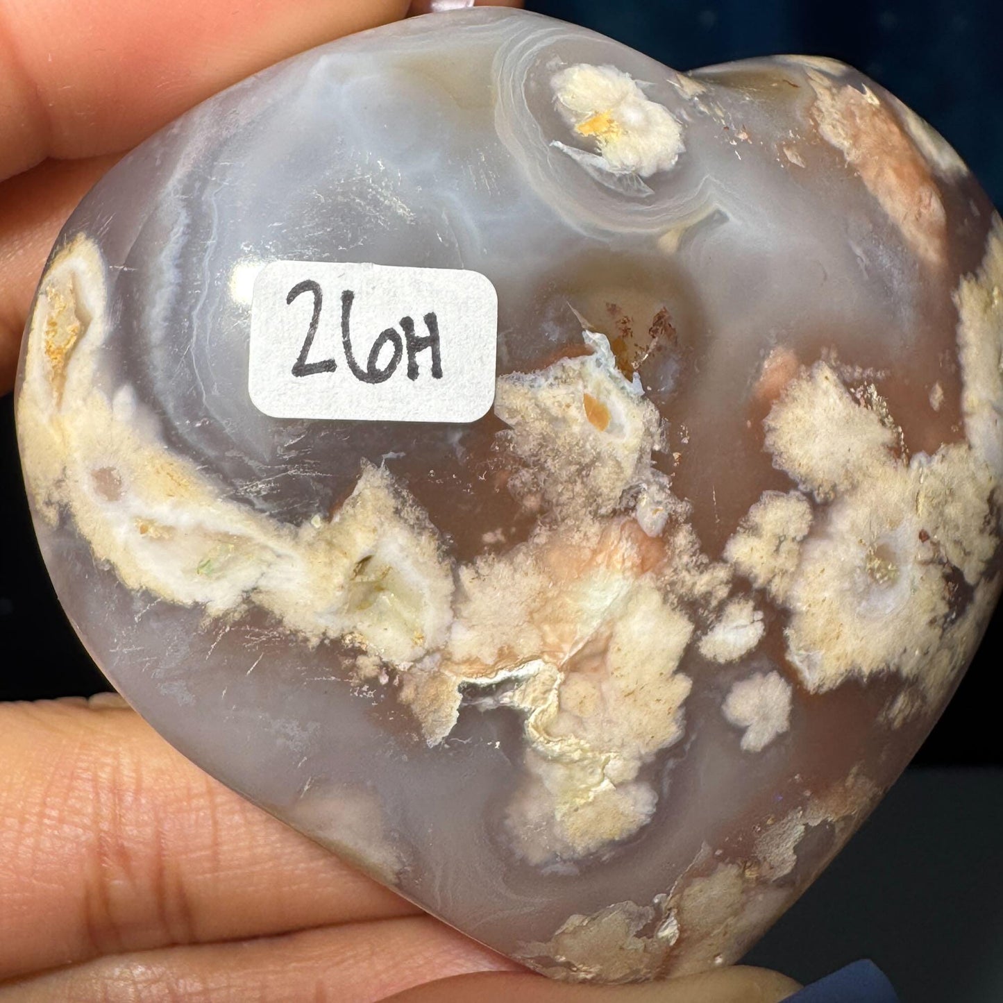 Flower Agate heart | 3" long | 179 grams | stand included | Damage Discount