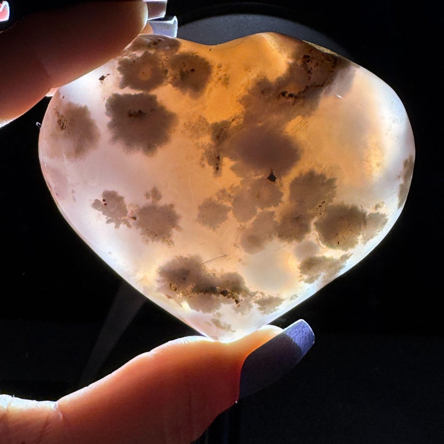 Flower Agate heart | 3" long | 179 grams | stand included | Damage Discount