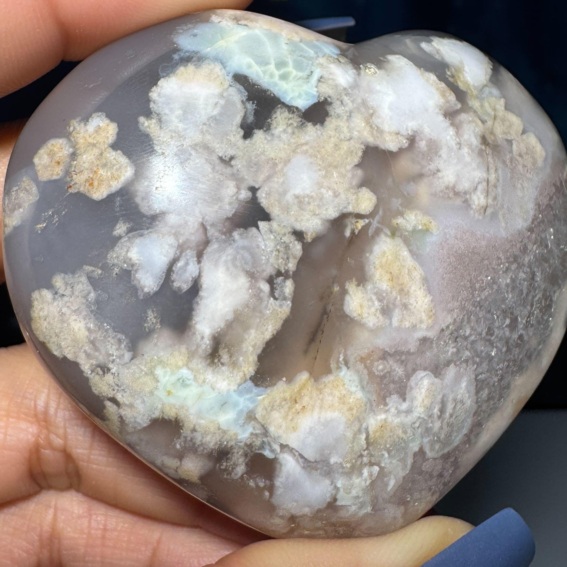 Flower Agate heart | 2 3/4" long | 162 grams | stand included