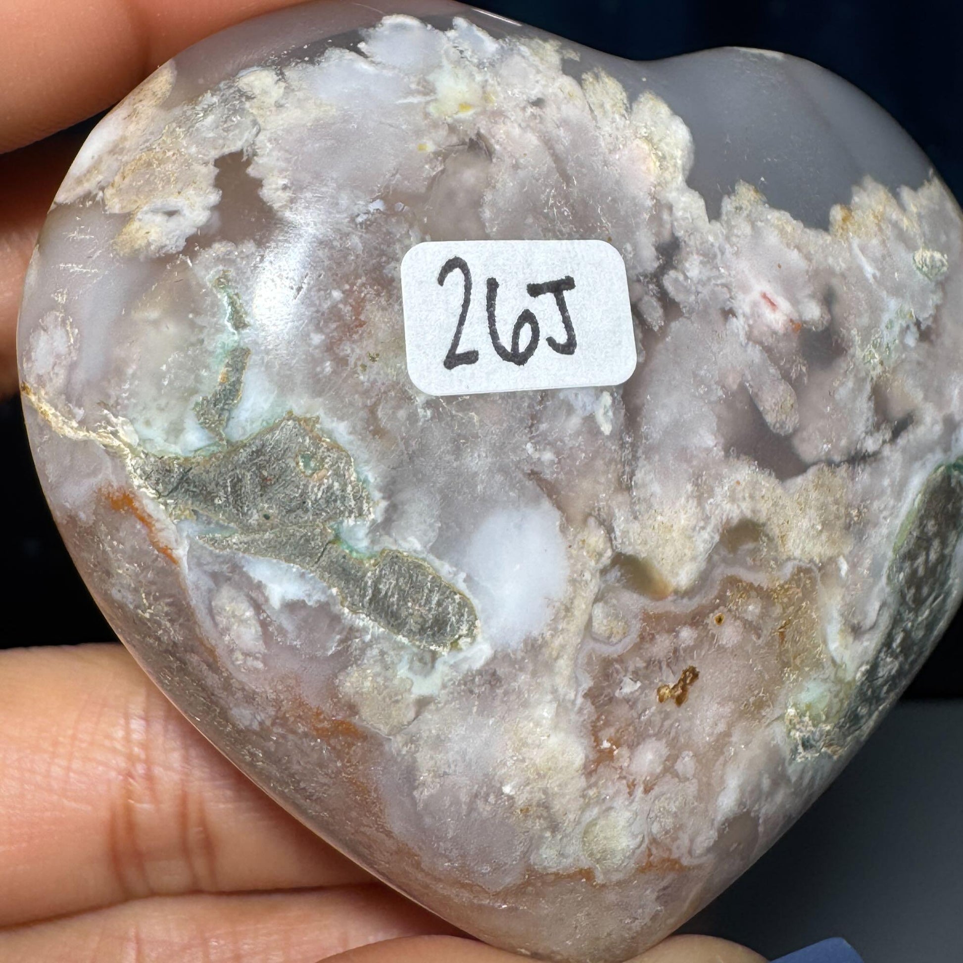 Flower Agate heart | 2 3/4" long | 162 grams | stand included