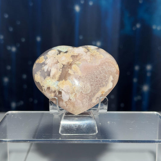 Flower Agate heart | 2 3/4" long | 162 grams | stand included