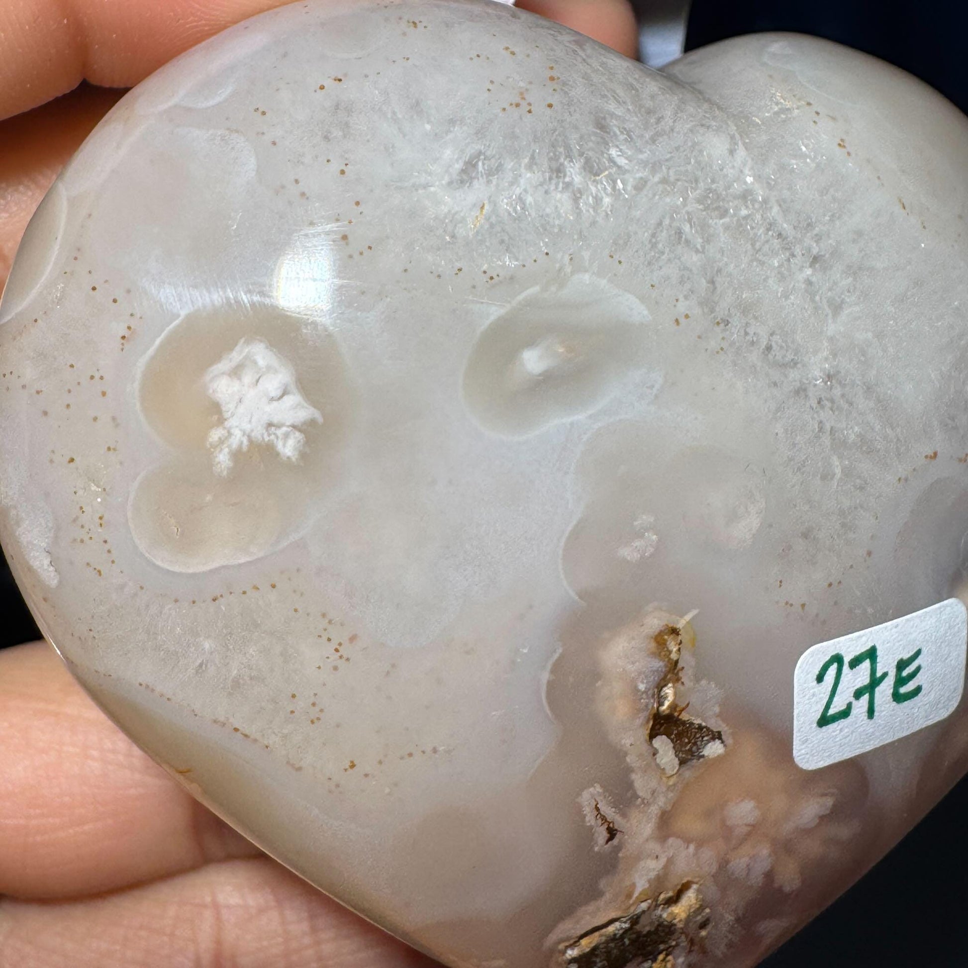 Flower Agate heart | 3" long | 218 grams | stand included | Damage Discount