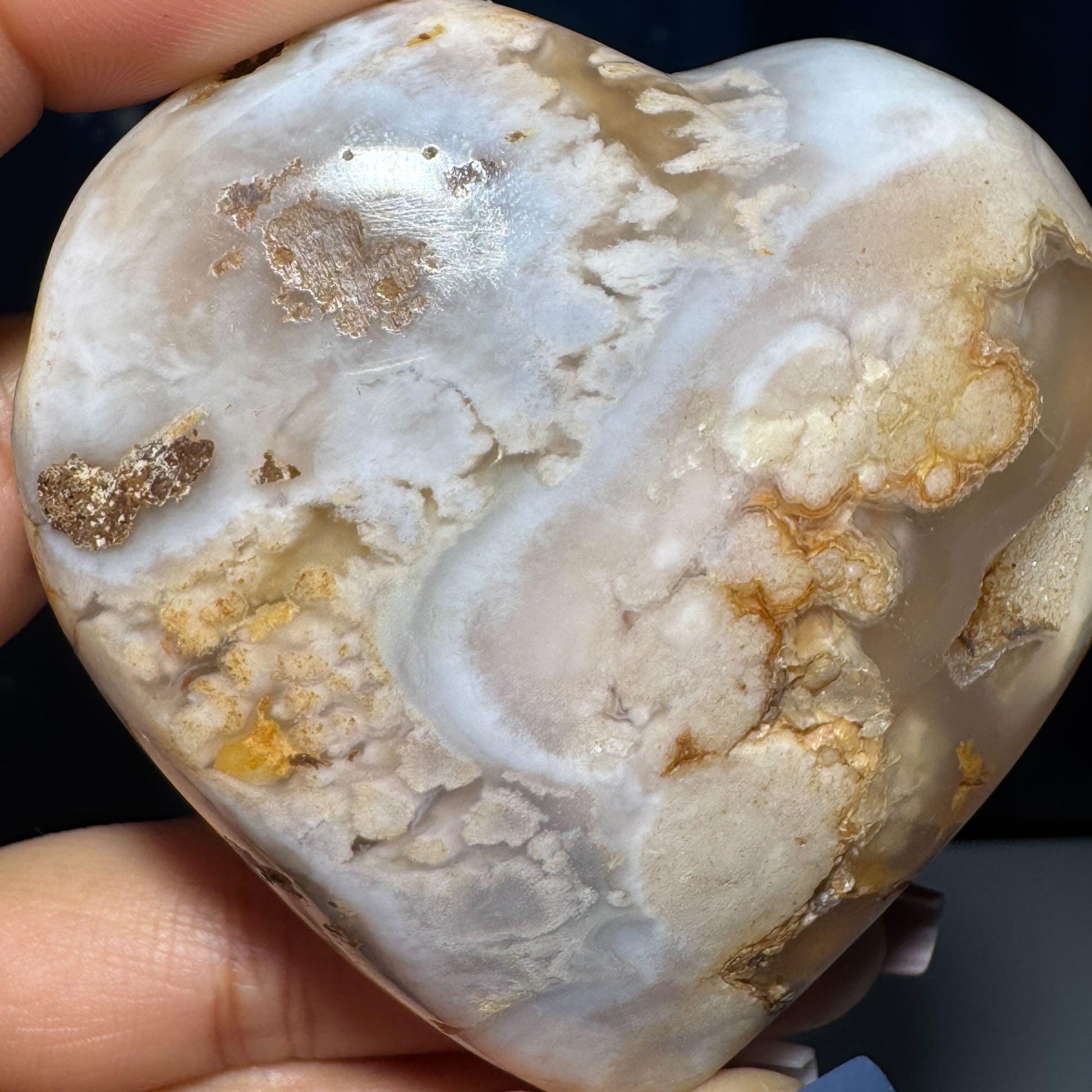 Flower Agate heart | 2 7/8" long | 190 grams | stand included | Damage Discount