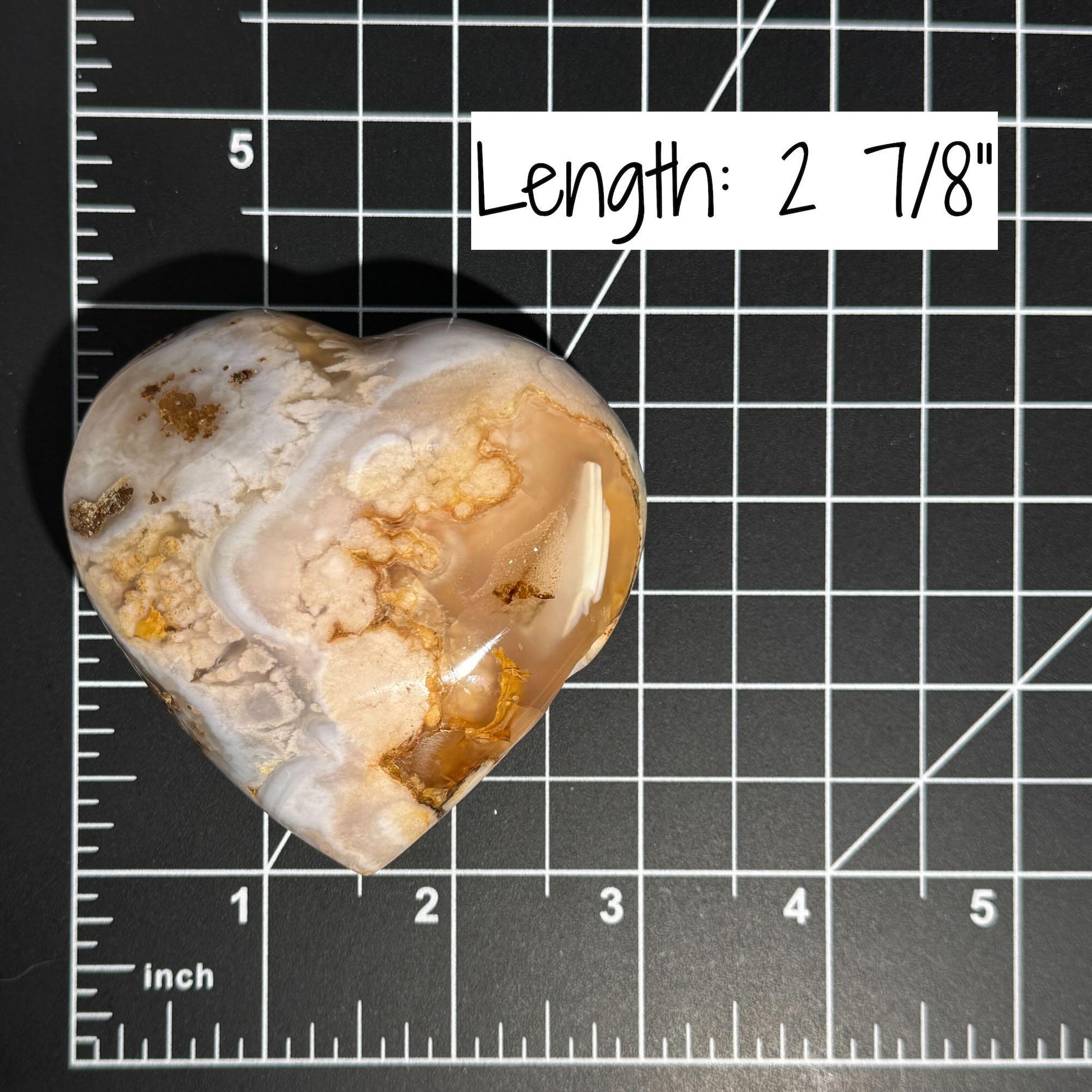 Flower Agate heart | 2 7/8" long | 190 grams | stand included | Damage Discount