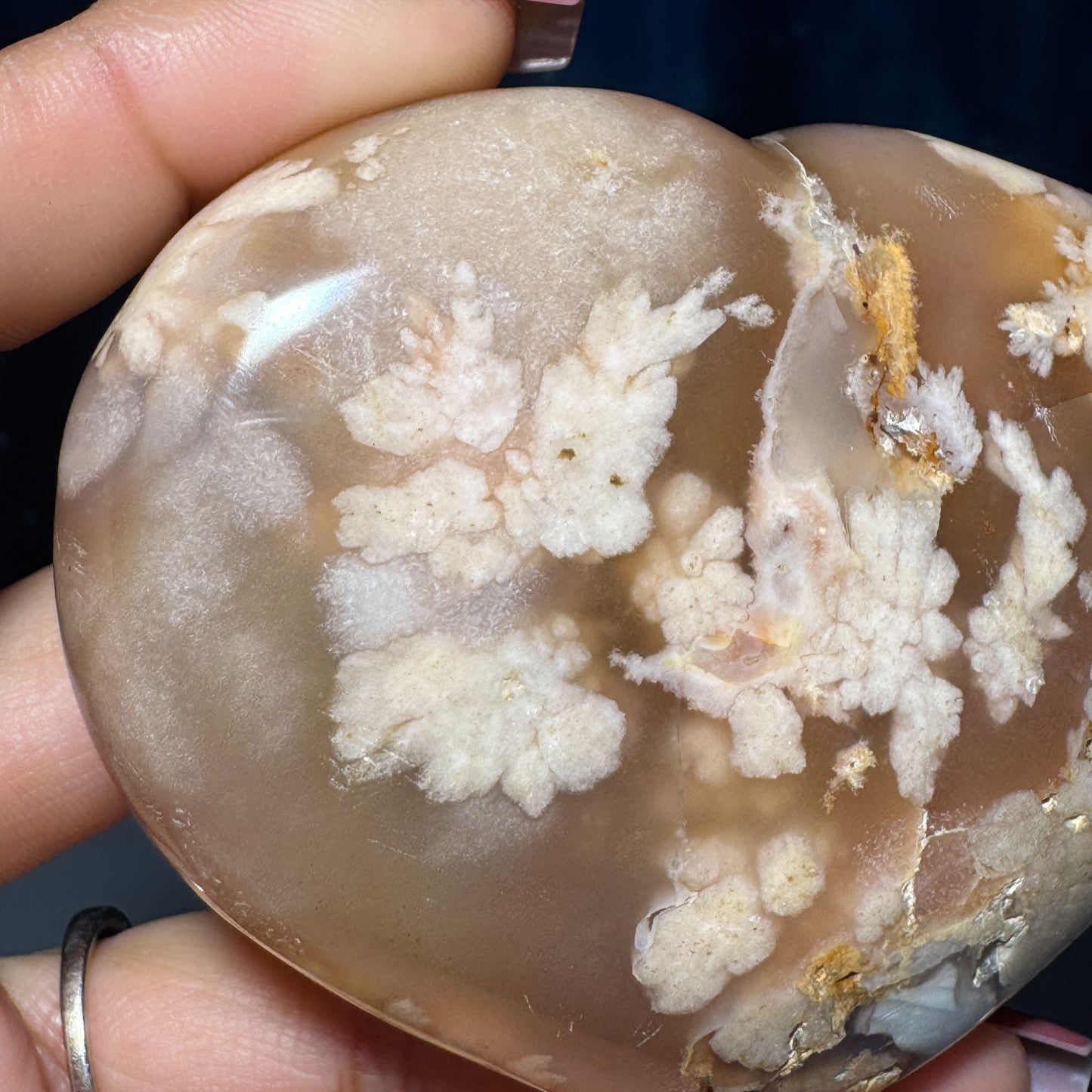 Flower Agate heart | 3 1/4" long | 241 grams | stand included | Damage Discount