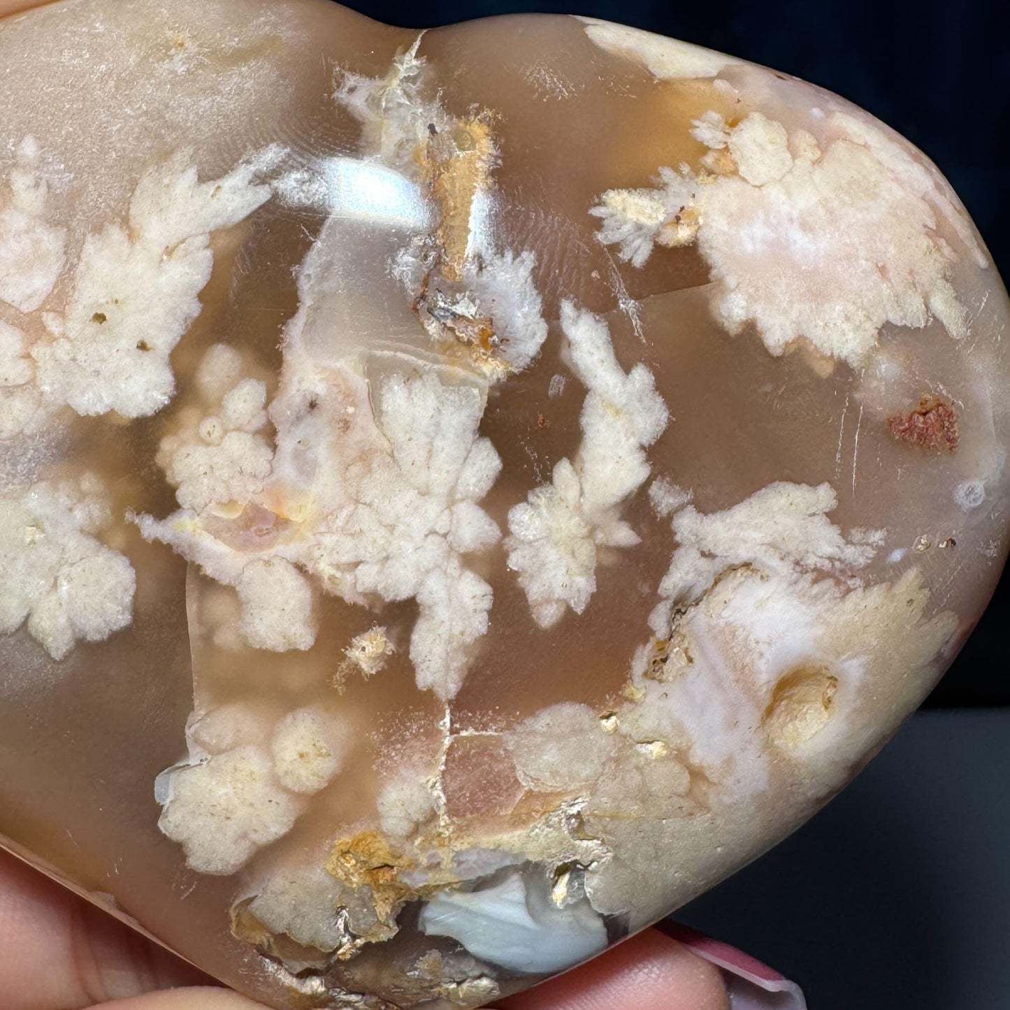 Flower Agate heart | 3 1/4" long | 241 grams | stand included | Damage Discount