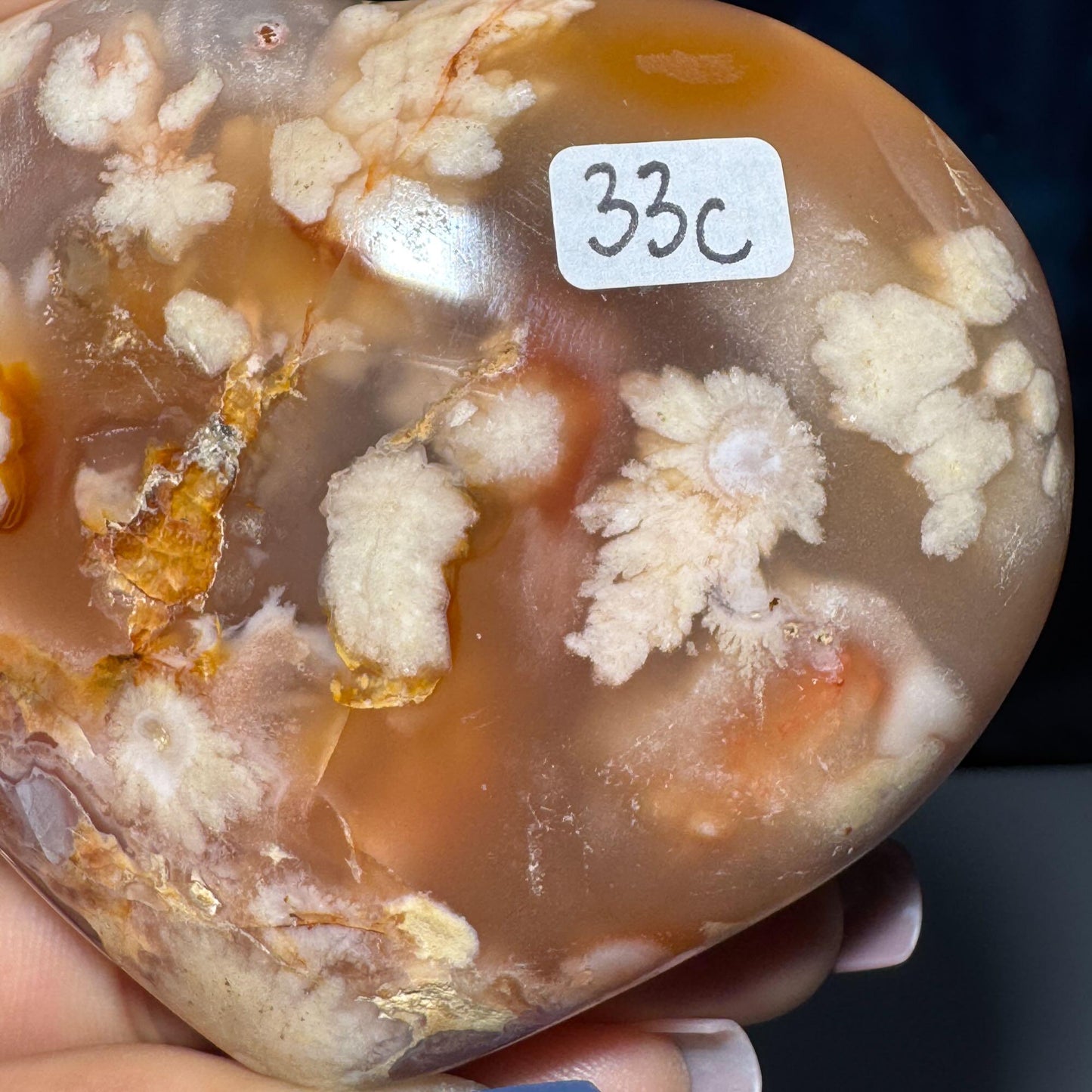 Flower Agate heart | 3 1/4" long | 241 grams | stand included | Damage Discount