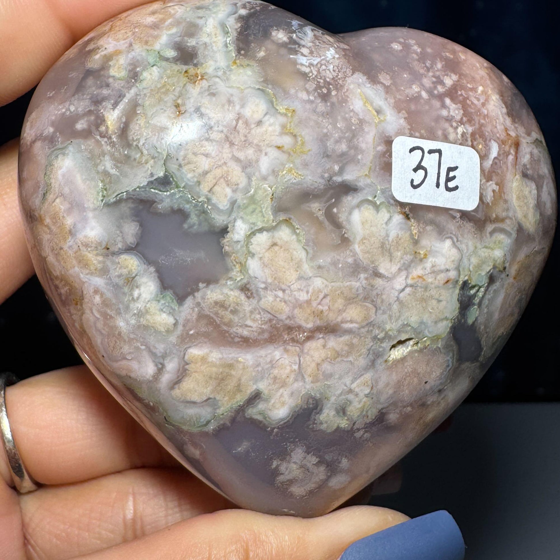 Flower Agate heart | 3" long | 315 grams | stand included | Damage Discount