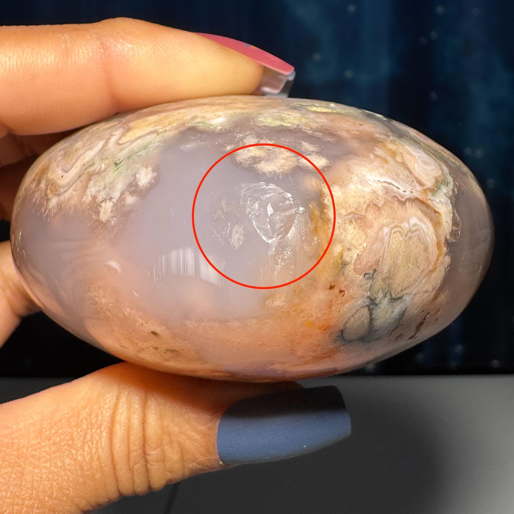 Flower Agate heart | 3" long | 315 grams | stand included | Damage Discount