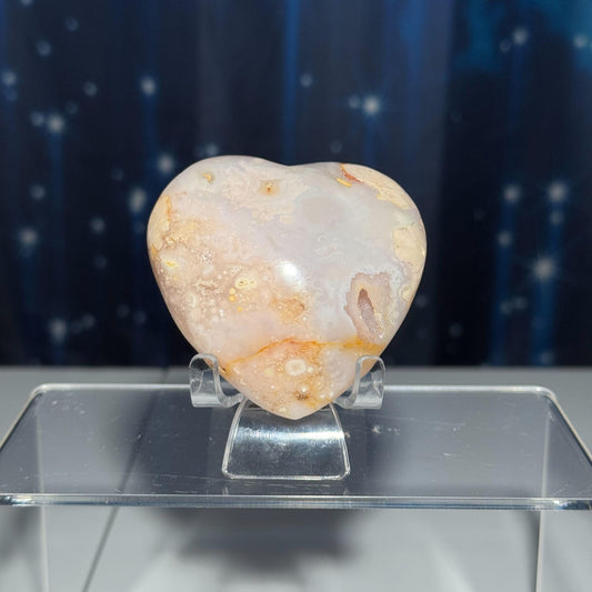 Flower Agate heart | 2 5/8" long | 179 grams | stand included