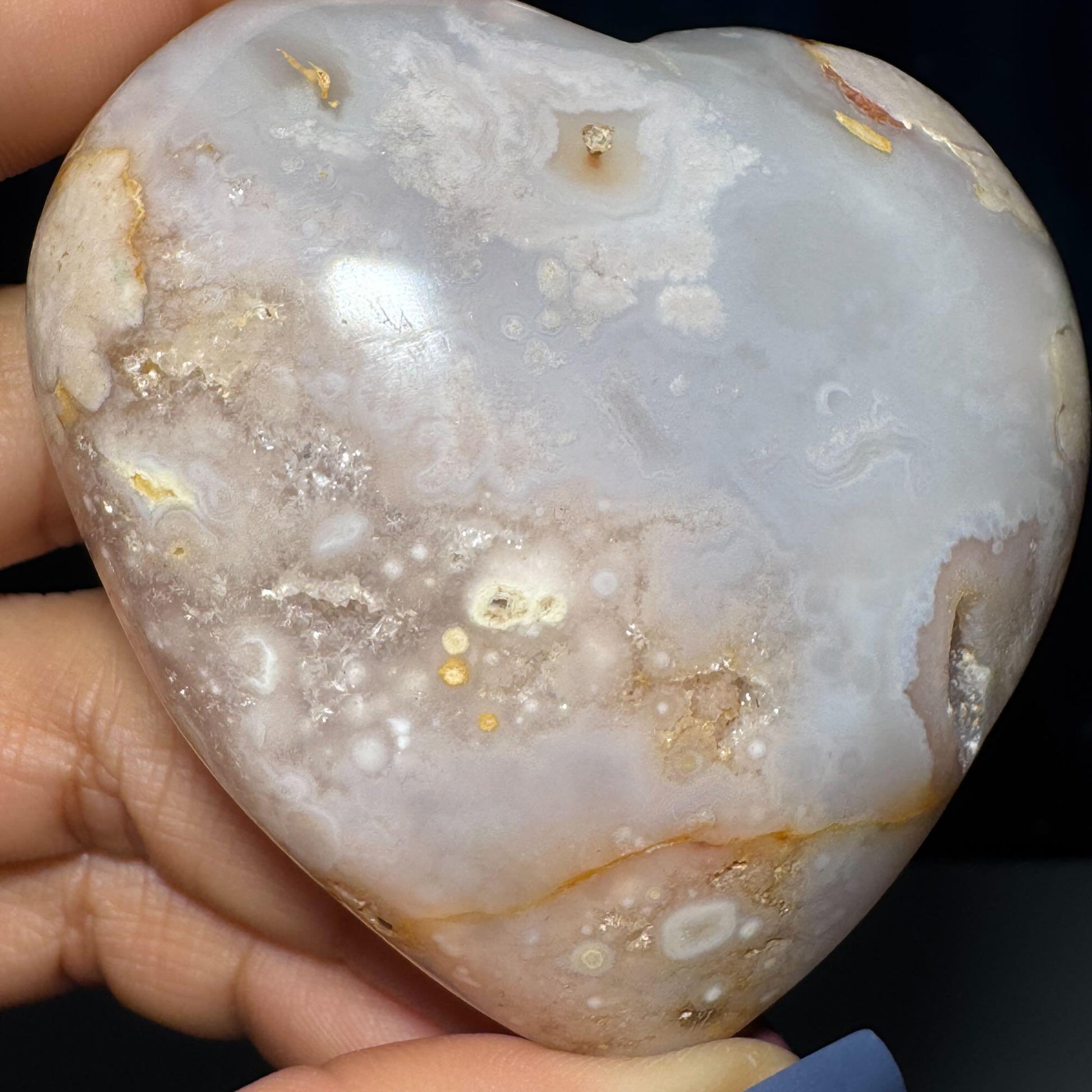 Flower Agate heart | 2 5/8" long | 179 grams | stand included