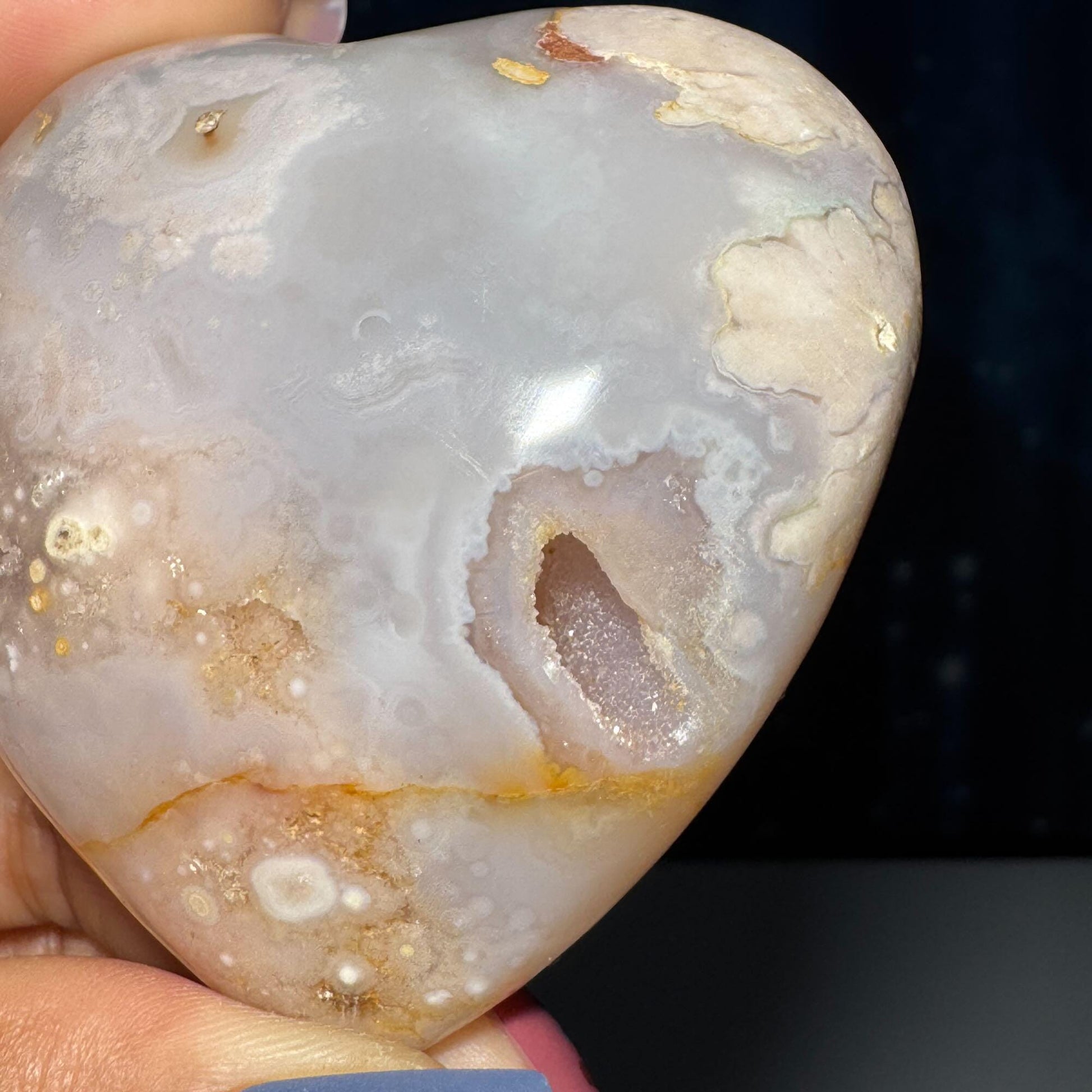 Flower Agate heart | 2 5/8" long | 179 grams | stand included