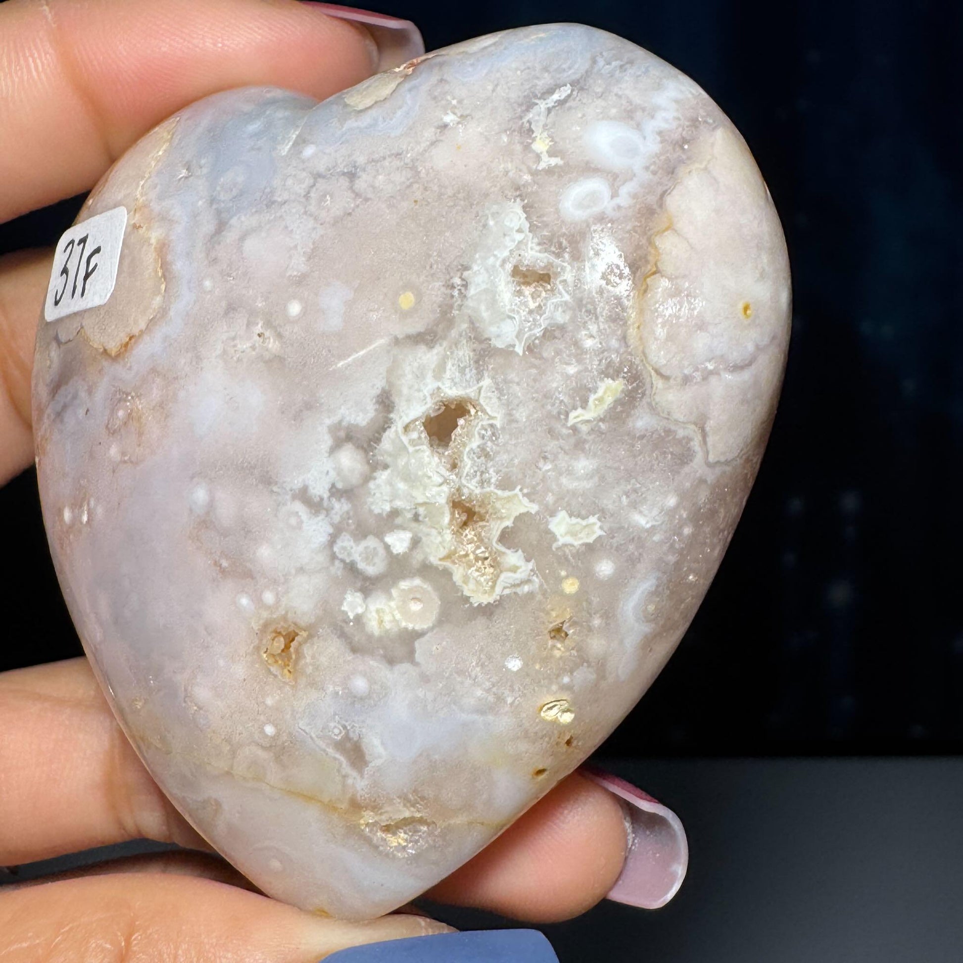 Flower Agate heart | 2 5/8" long | 179 grams | stand included