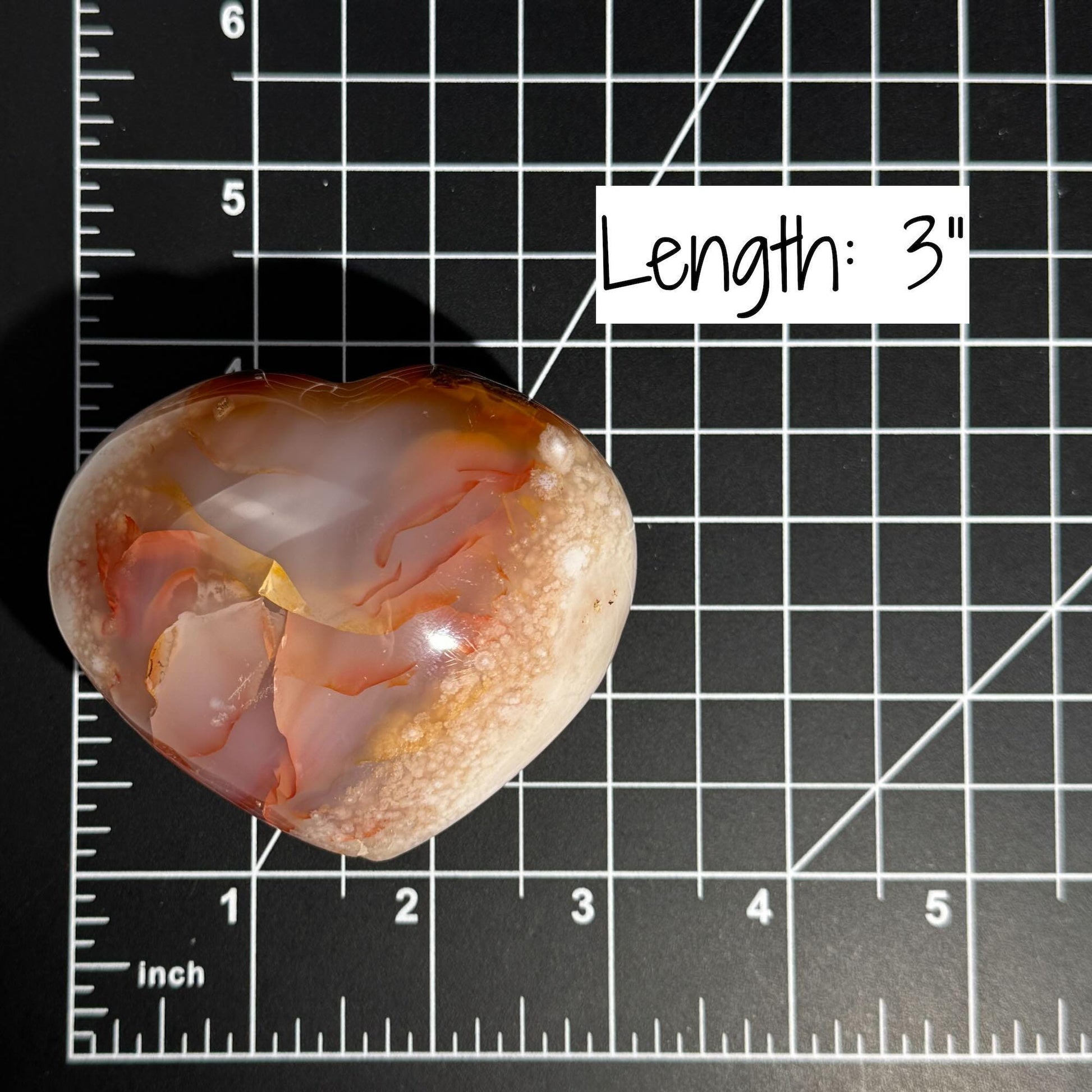 Flower Agate heart | 3" long | 278 grams | stand included | Damage Discount