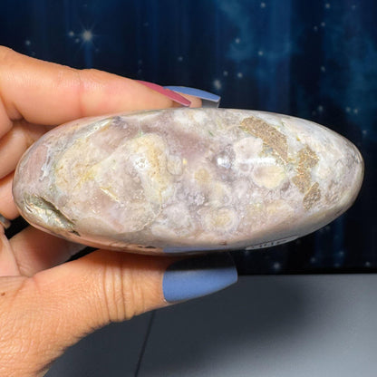 Flower Agate heart | 3 3/8" long | 354 grams | stand included | Damage Discount