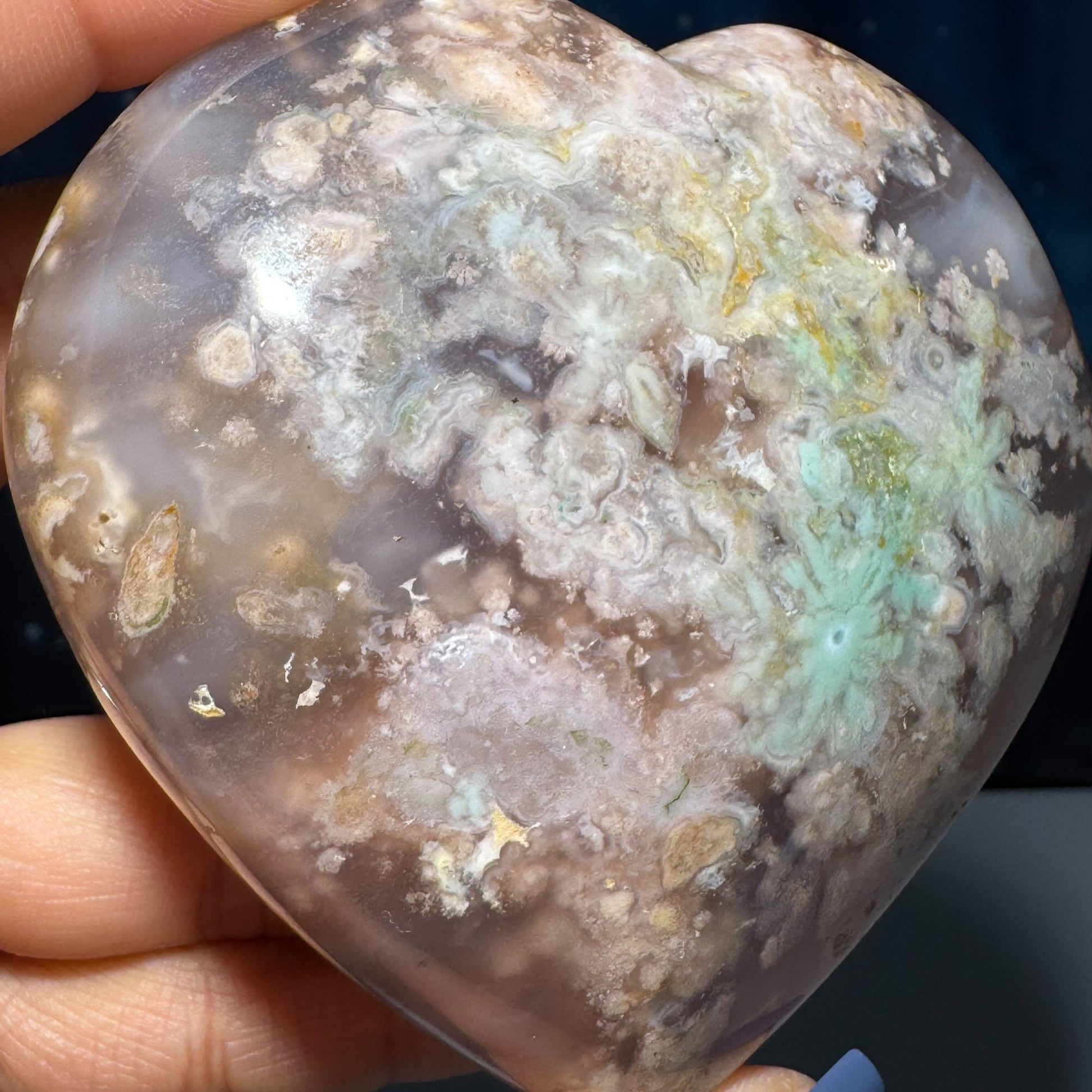 Flower Agate heart | 3 1/2" long | 343 grams | stand included