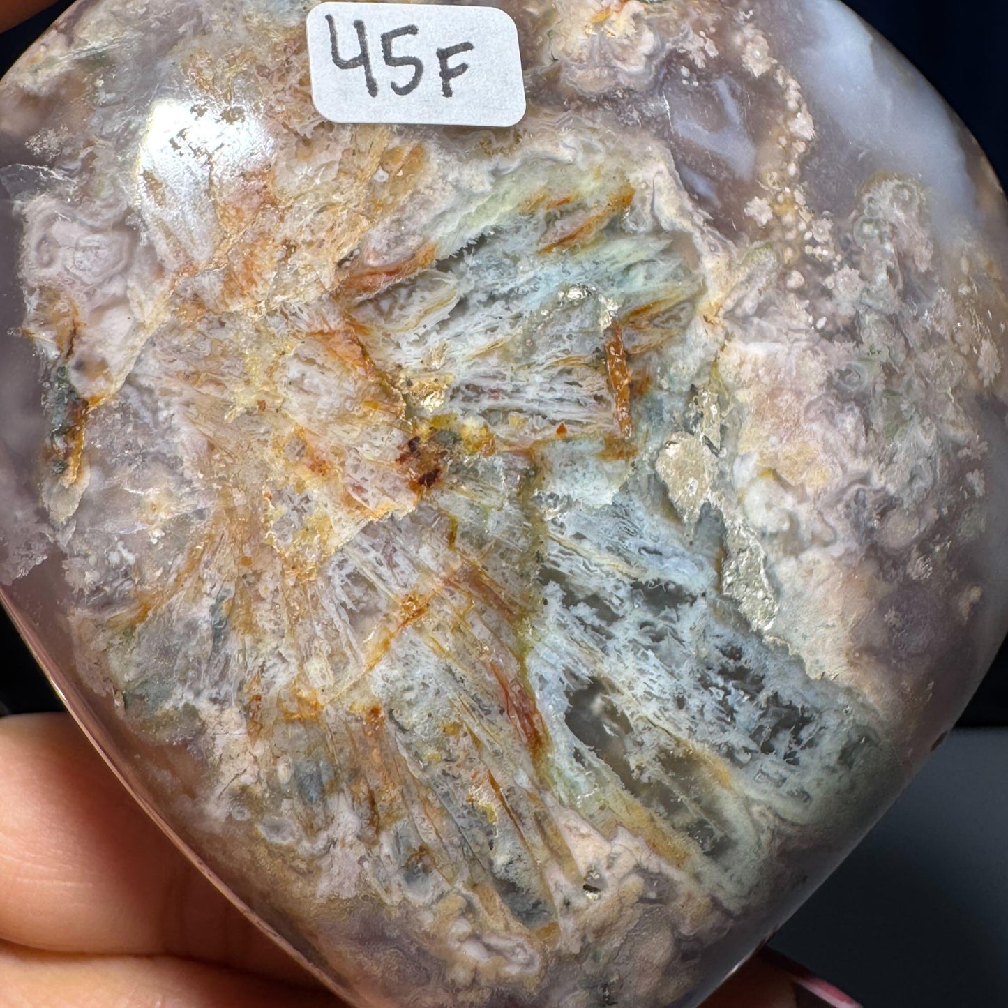 Flower Agate heart | 3 1/2" long | 343 grams | stand included