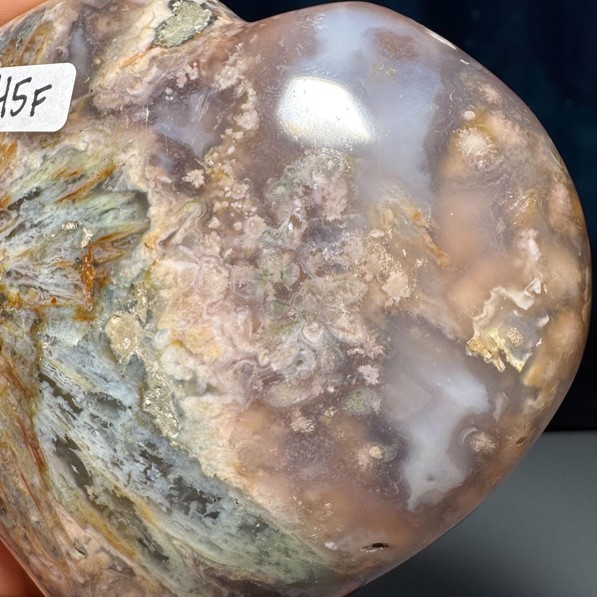 Flower Agate heart | 3 1/2" long | 343 grams | stand included