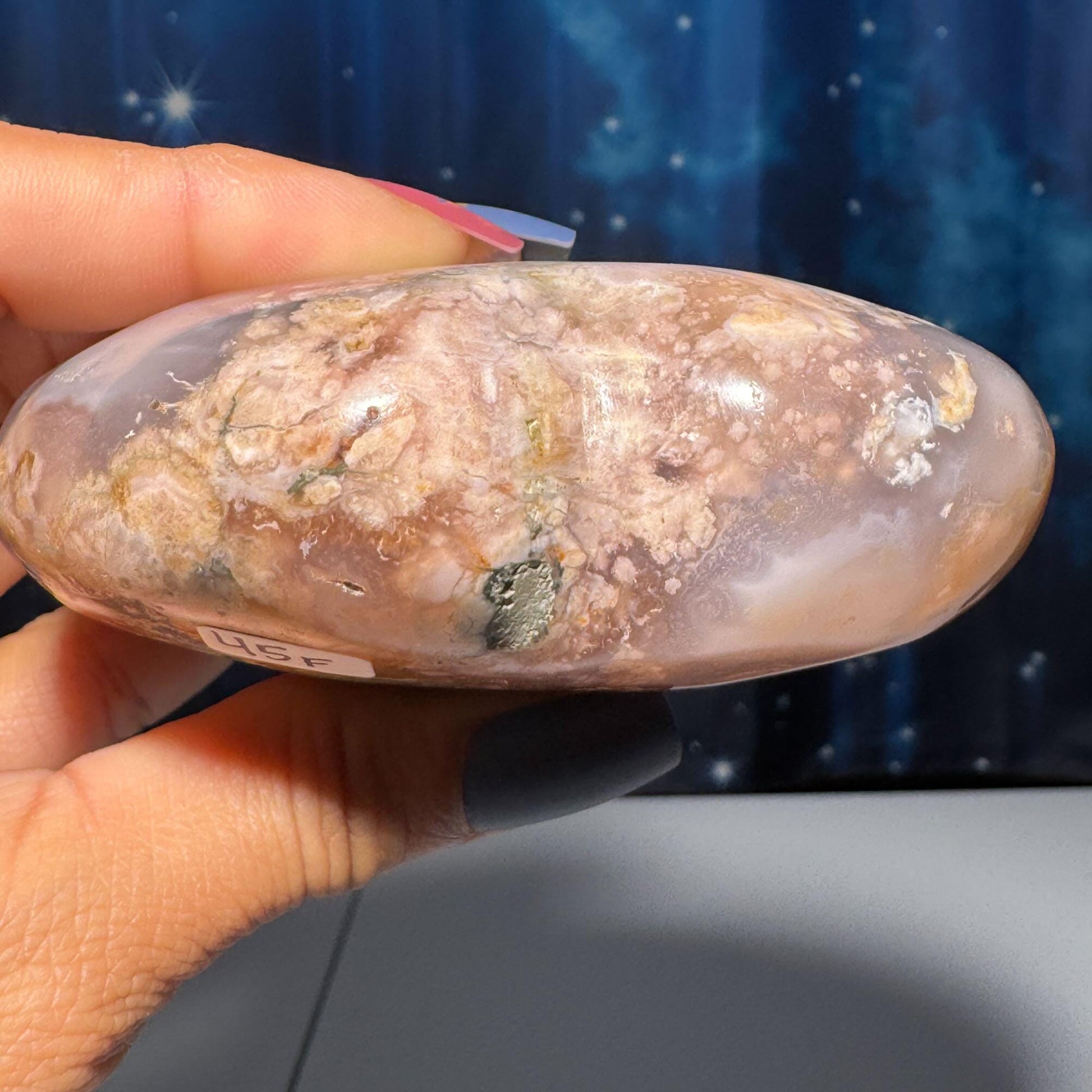 Flower Agate heart | 3 1/2" long | 343 grams | stand included