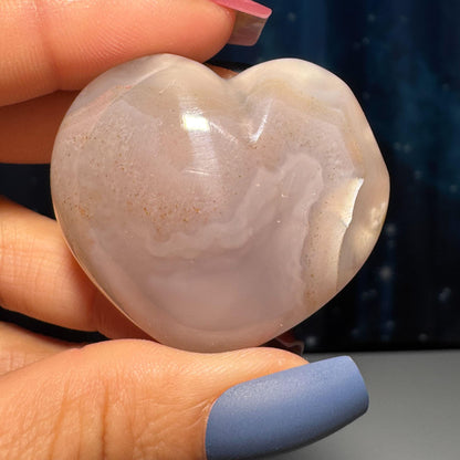 Flower Agate heart | 1 3/4" long | 48 grams | stand included