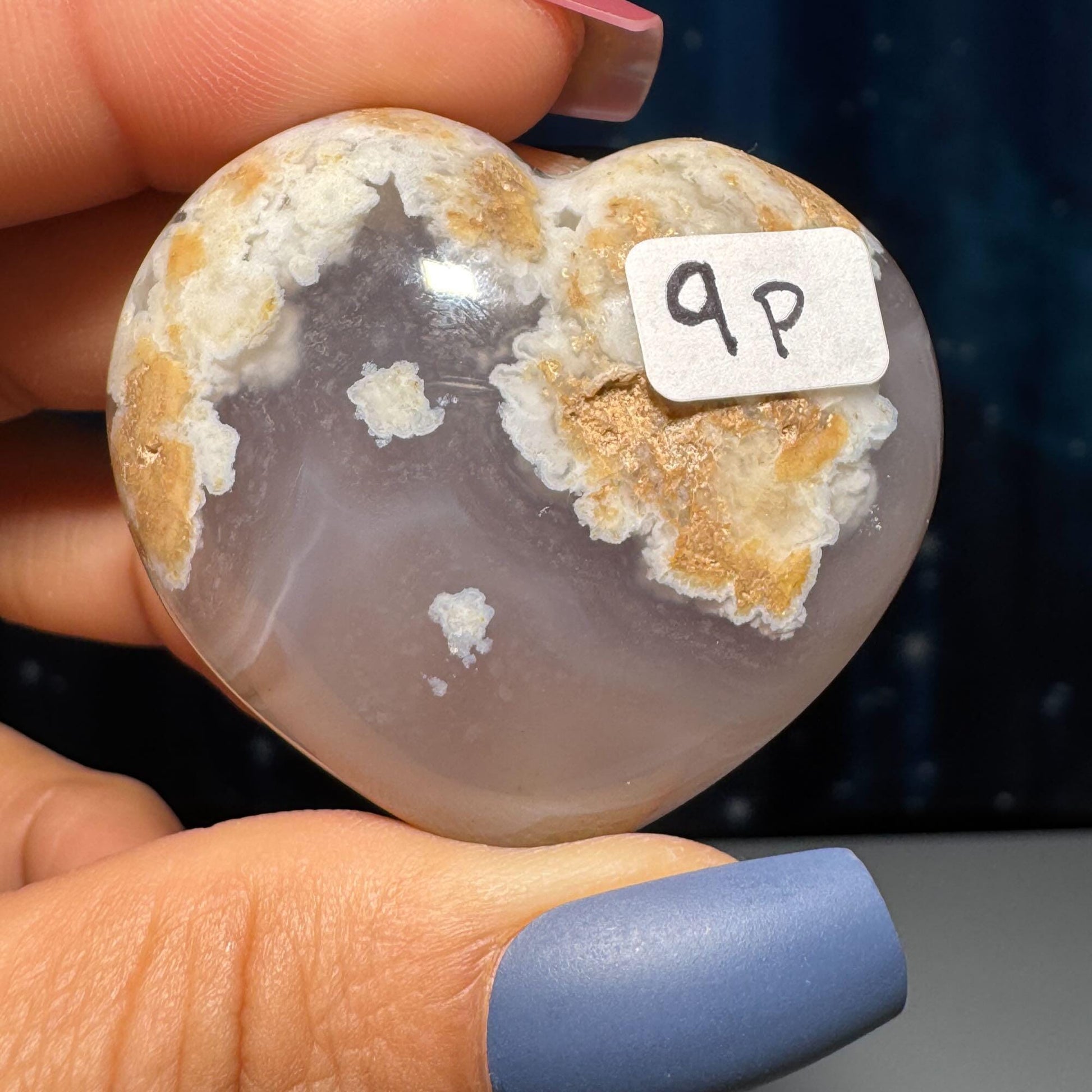 Flower Agate heart | 1 3/4" long | 48 grams | stand included