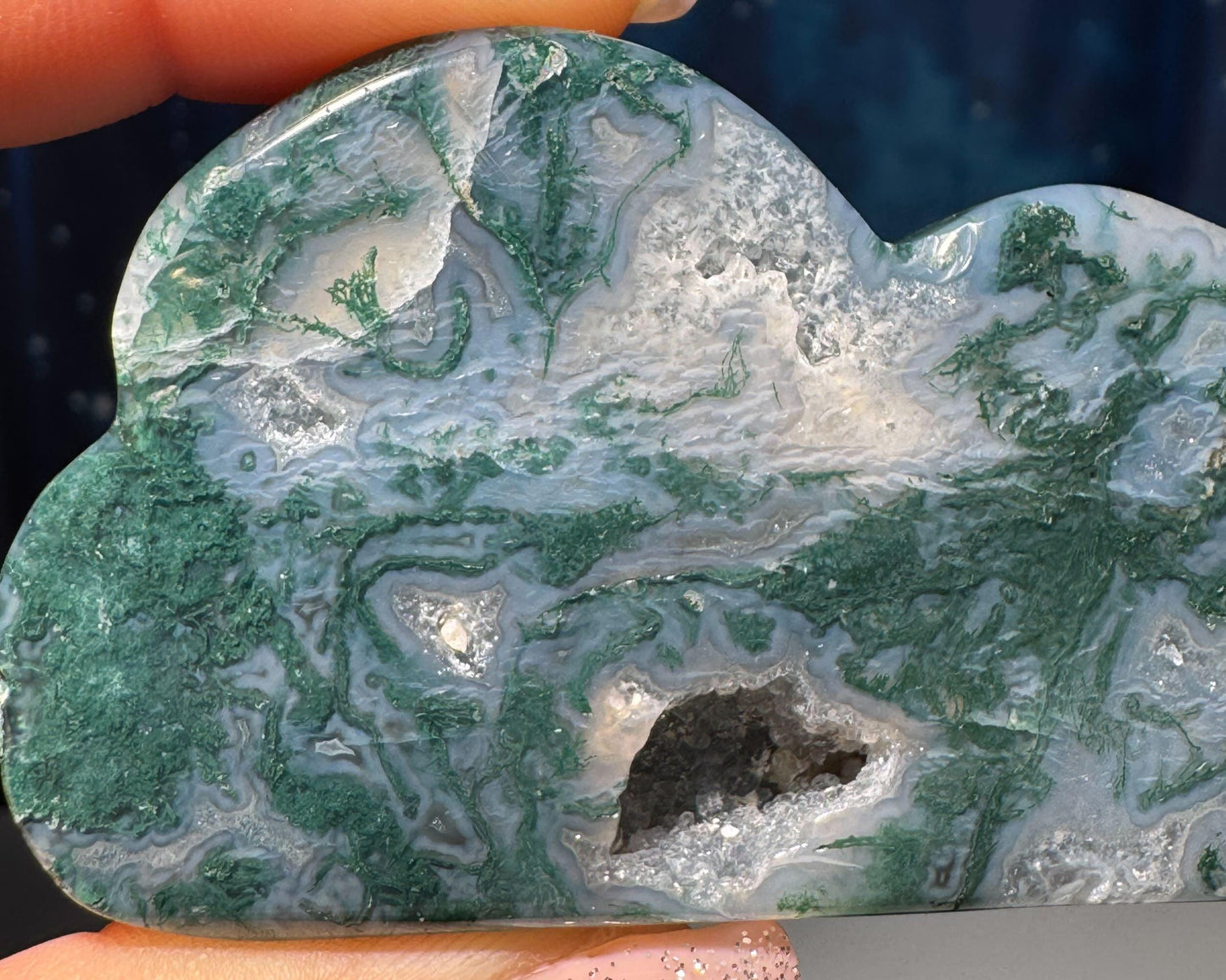 Moss Agate cloud | 3 3/8” long | 88 grams | NOT self-standing