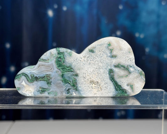 Moss Agate cloud | 3 3/4” long | 99 grams | DOES self-stand