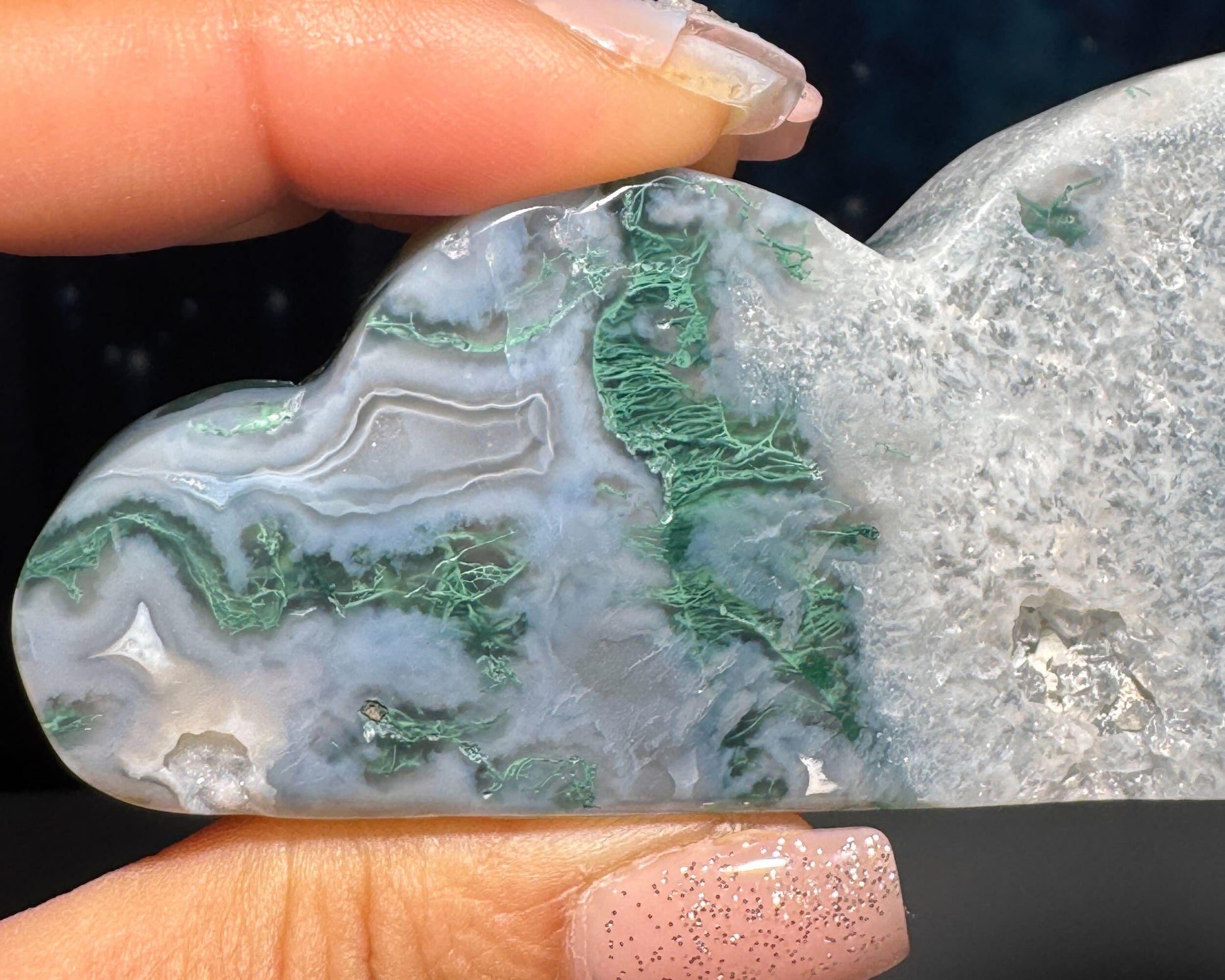 Moss Agate cloud | 3 3/4” long | 99 grams | DOES self-stand