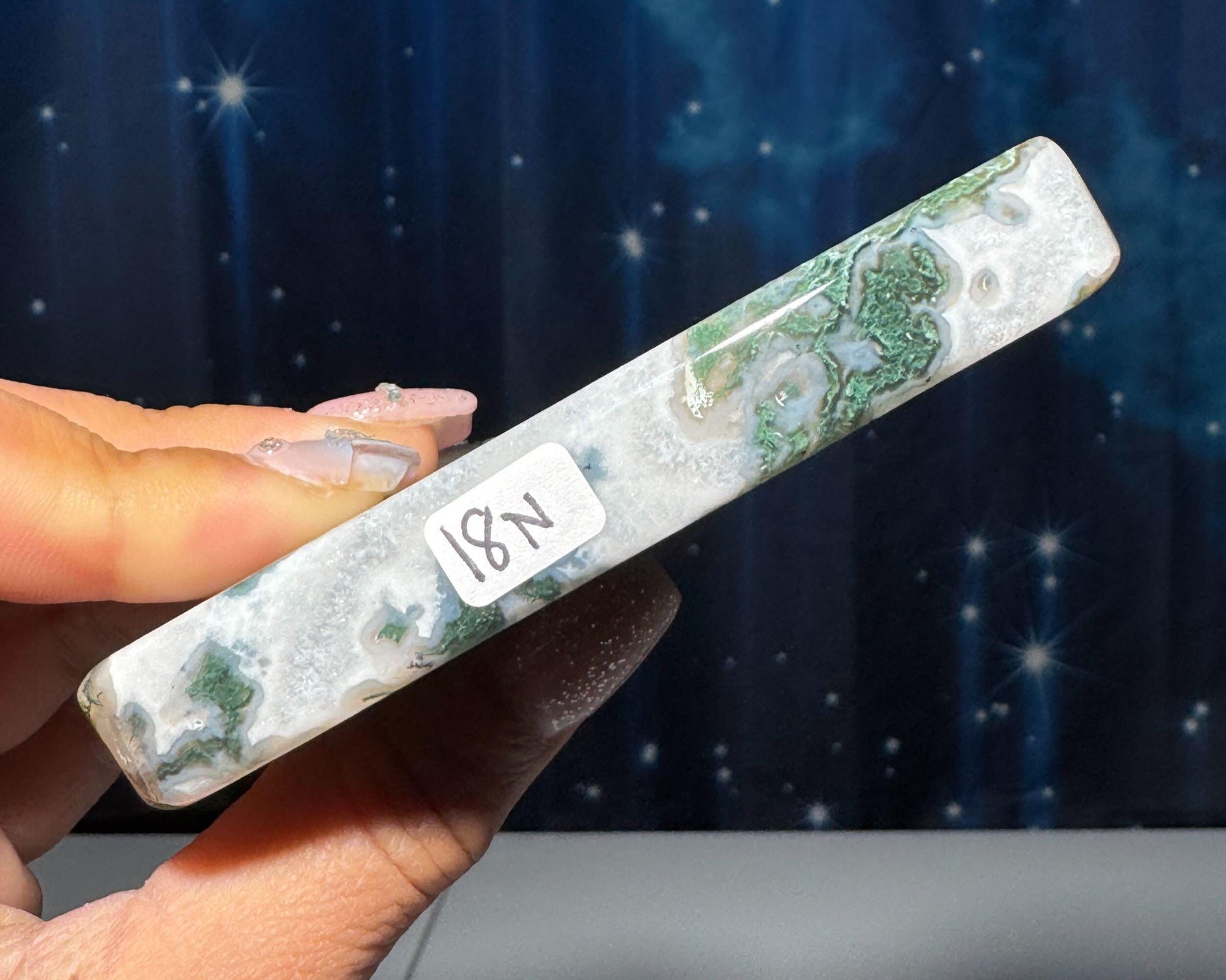 Moss Agate cloud | 3 1/2” long | 96 grams | DOES self-stand