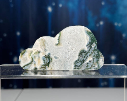 Moss Agate cloud | 3 3/8” long | 99 grams | DOES self-stand | dendrite inclusions