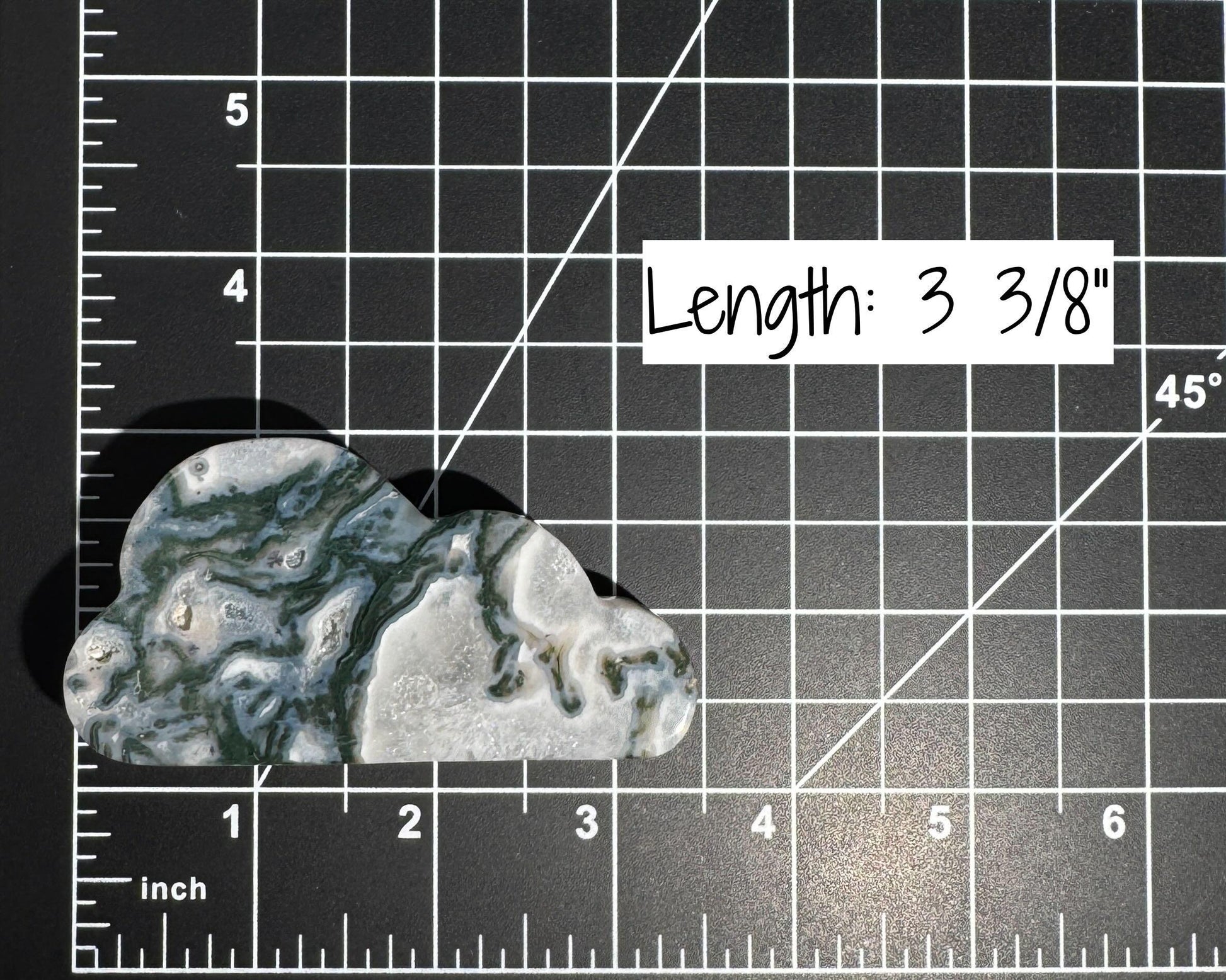 Moss Agate cloud | 3 3/8” long | 99 grams | DOES self-stand | dendrite inclusions