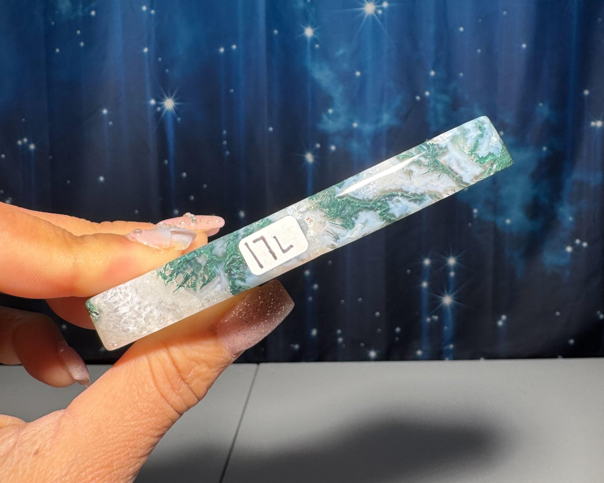 Moss Agate cloud | 3 3/4” long | 93 grams | DOES self-stand