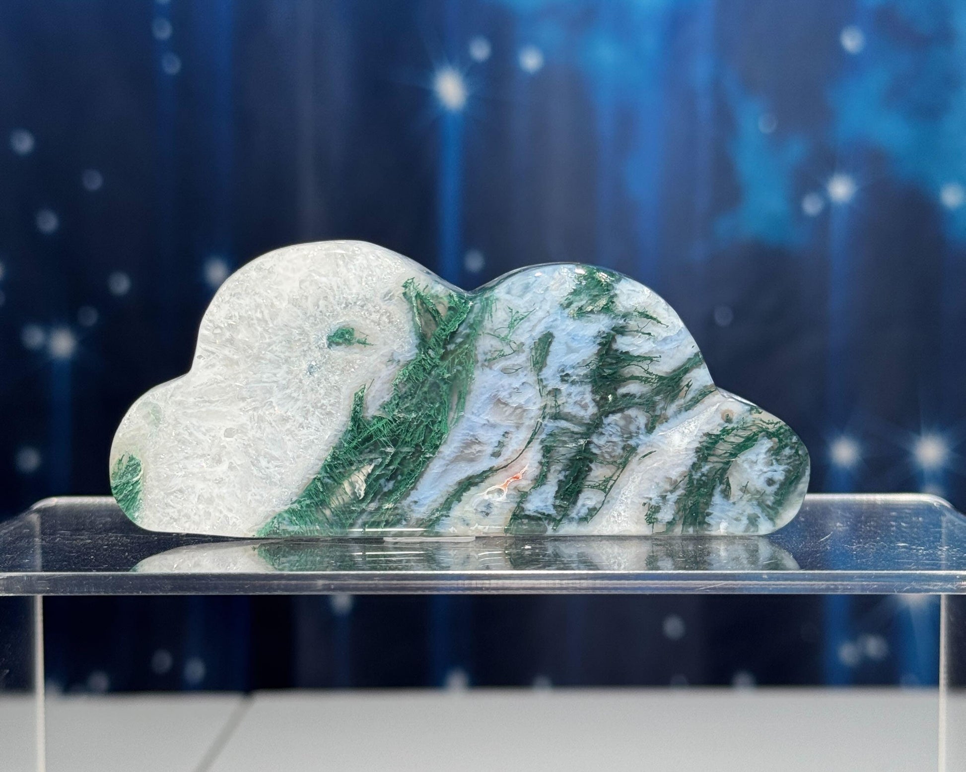 Moss Agate cloud | 3 3/4” long | 93 grams | DOES self-stand
