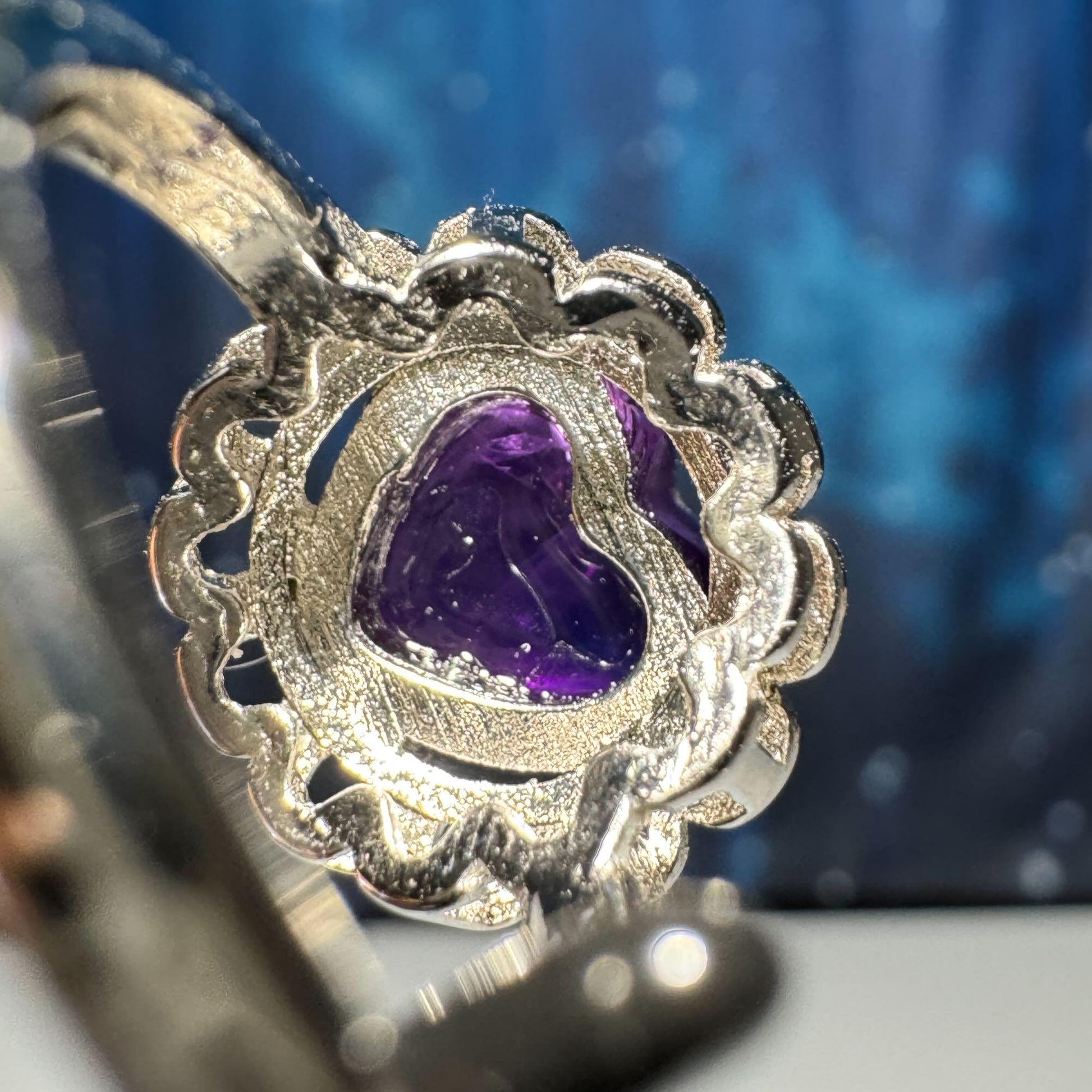 Amethyst heart ring | adjustable | 4.3 grams | 0.925 stamped