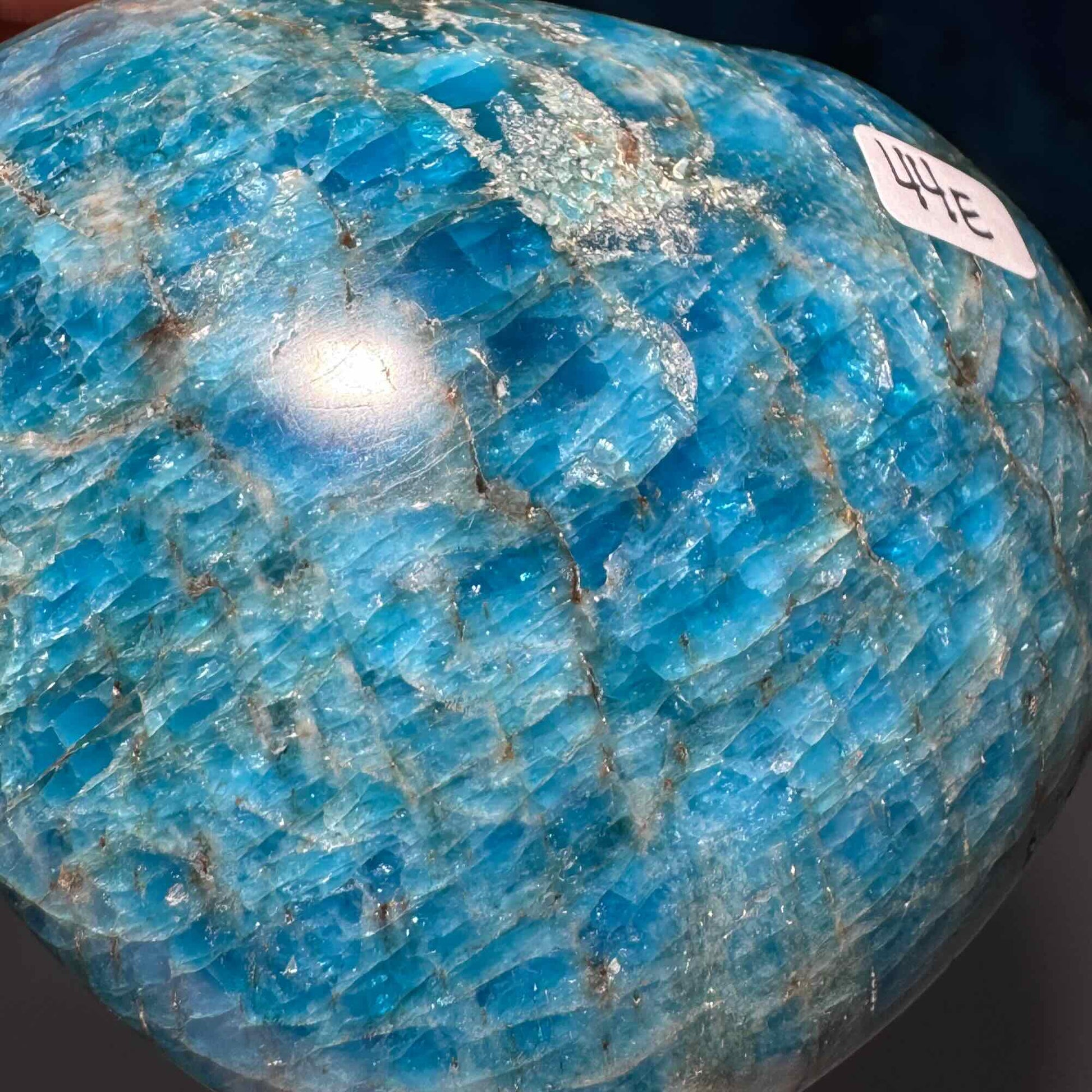 Blue Apatite heart | 3 1/8" wide | 334 grams | stand included | Damage Discount