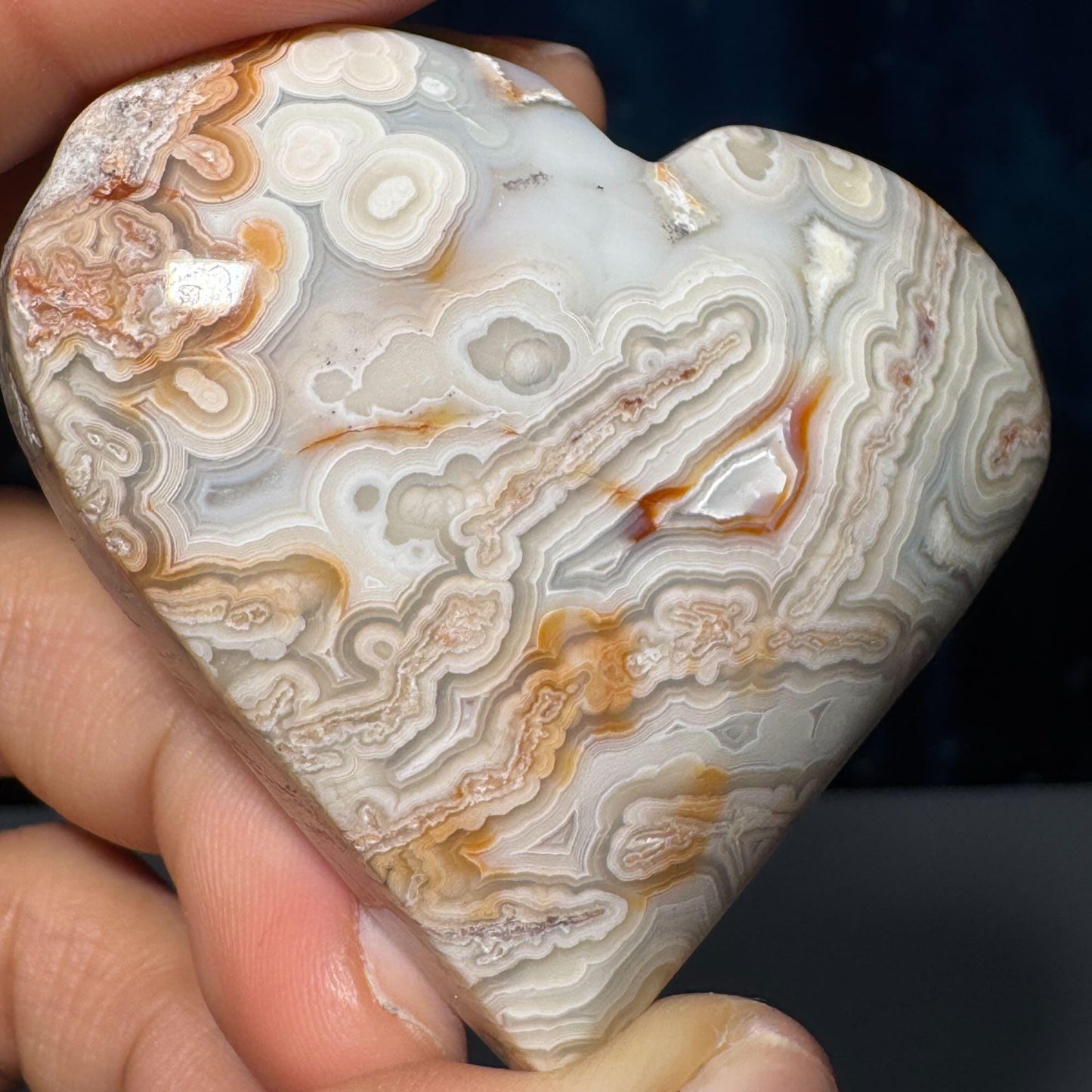 Mexico Crazy Lace Agate heart | 2 1/4" wide | 82 grams | self-standing