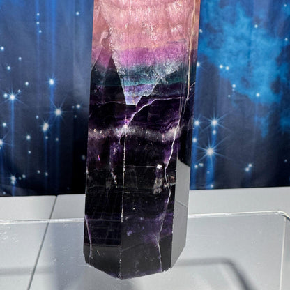 Purple Fluorite tower | 6 5/8" tall | 465 grams | rainbow filled | Damage Discount | Rainbow Fluorite