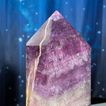 Purple Fluorite tower | 6 5/8" tall | 465 grams | rainbow filled | Damage Discount | Rainbow Fluorite