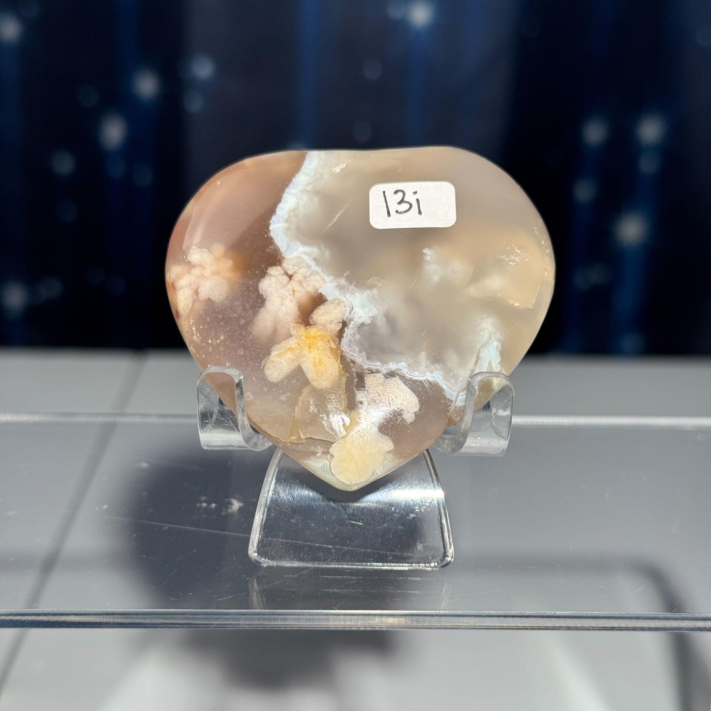 Flower Agate heart | 2 1/4" long | 85 grams | Damage discount | stand included