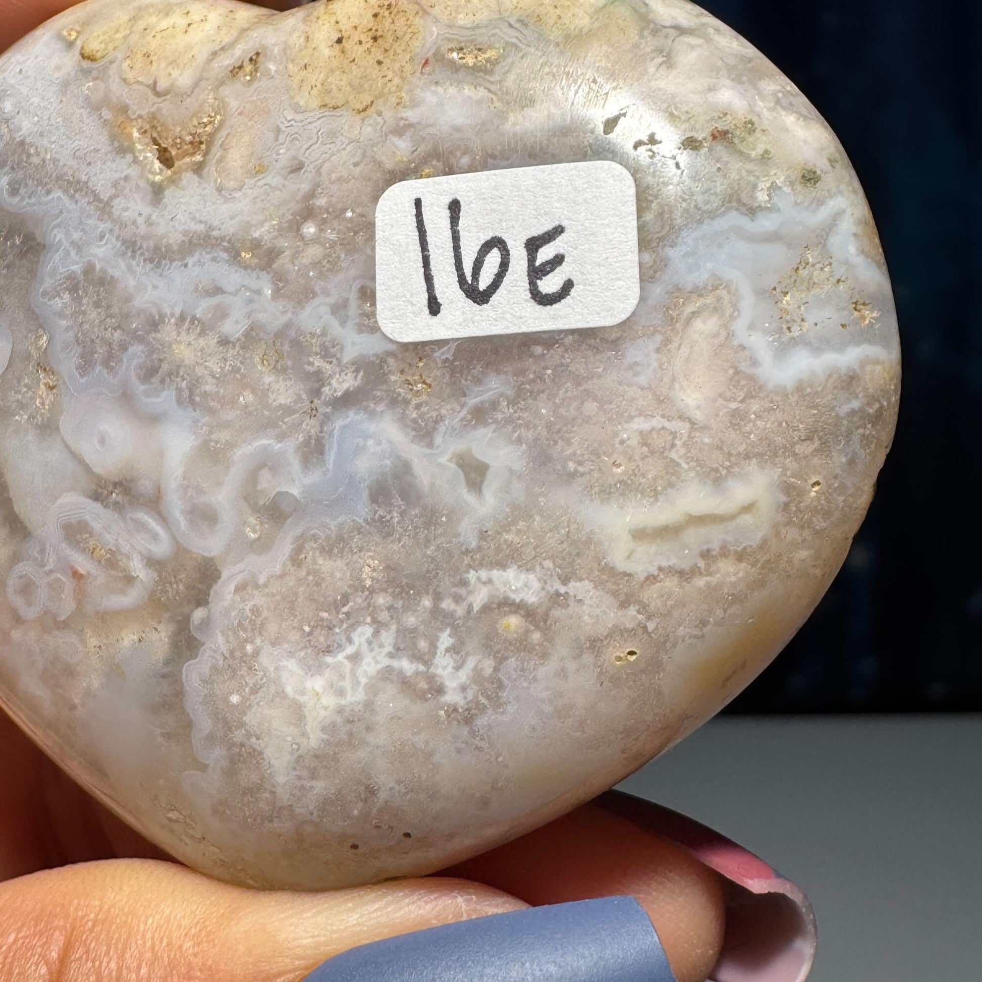 Flower Agate heart | 2 5/8" long | 111 grams | stand included | Damage Discount